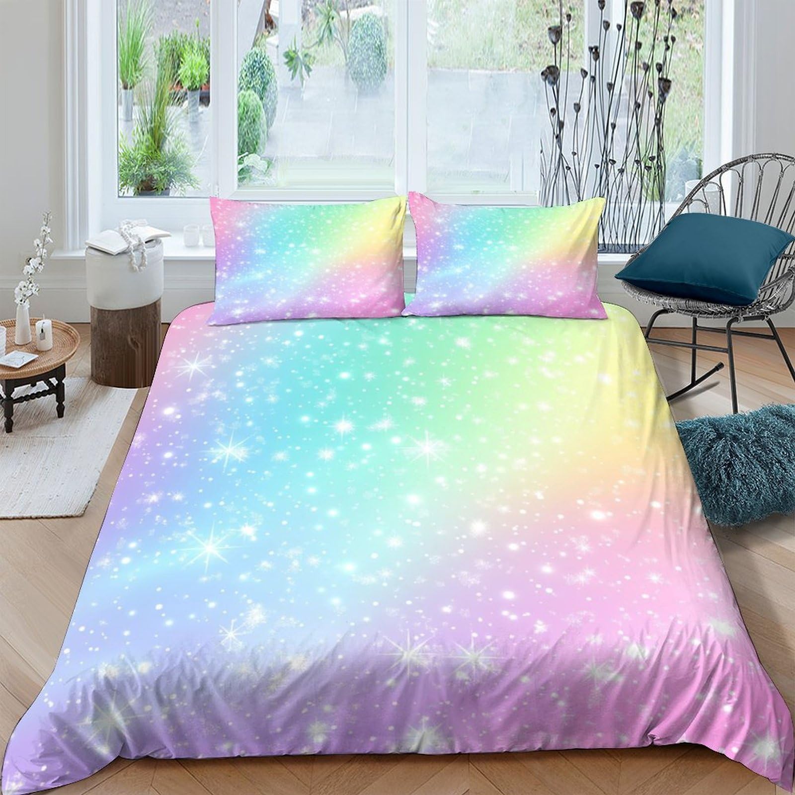 Ctjqhvkz Style-2 3D Printed Rainbow Gradient Fitted Sheet Microfiber Soft Pastel Dream Mattress Cover For Bedroom Dorm Easy Care Single（135X200cm）