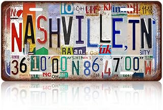 Vintage City License Plate Nashville,Tn Wall Decor Metal Tin Sign for Bar Home Bedroom 12 x 6 Inches (Including latitude and longitude)