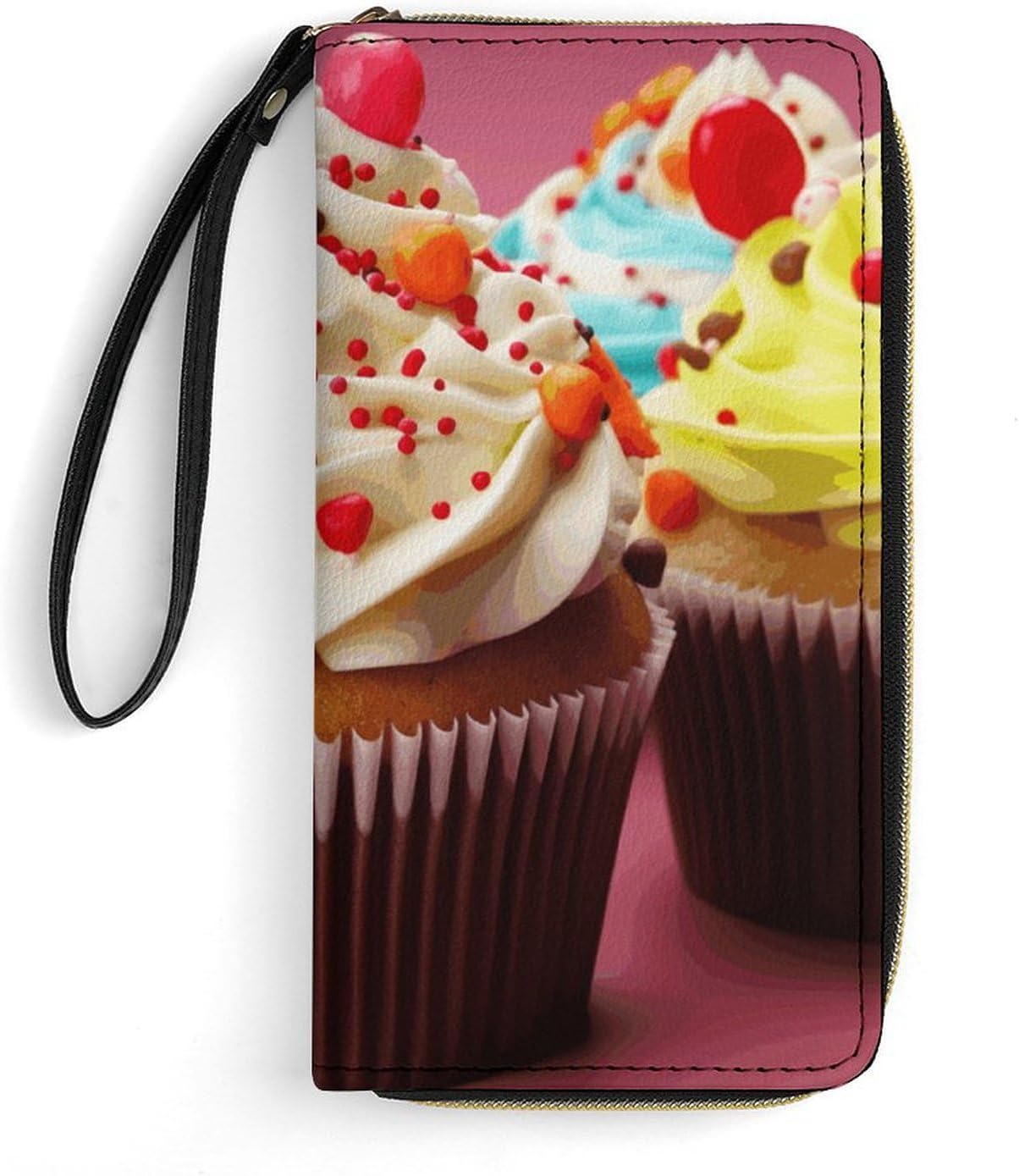 Classic Durable Cupcake Printed Leather Card Holder with Rope, Suitable for Both Men And Women, Ideal Daily Storage Tool, Simplifies Your Life, Can Be Used As A Holiday Gift