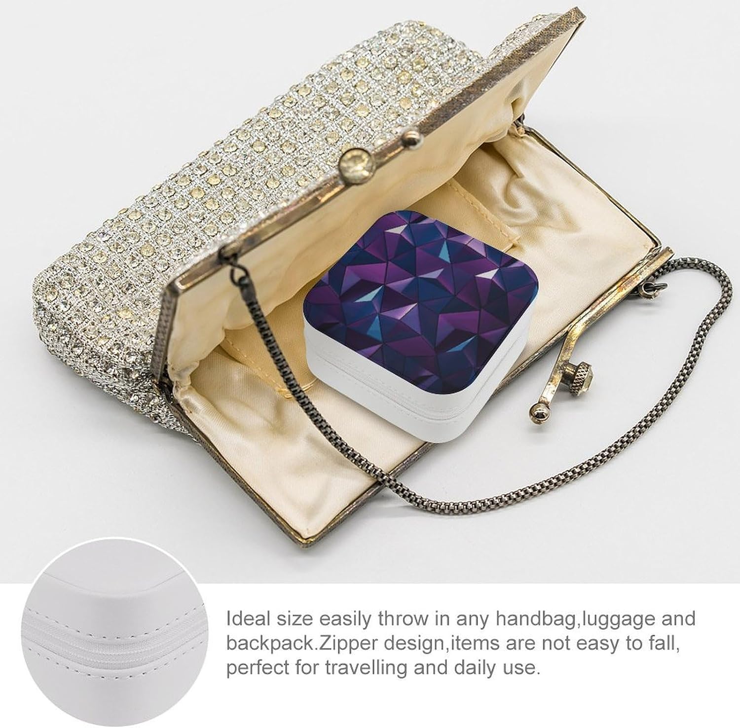 Purple Geometric Jewelry Box Exquisite Leather Jewelry Organizer Portable Trinket Organizer Fashion Travel Jewelry Case for Rings Earrings Necklaces Unique Gifts for Women image 3