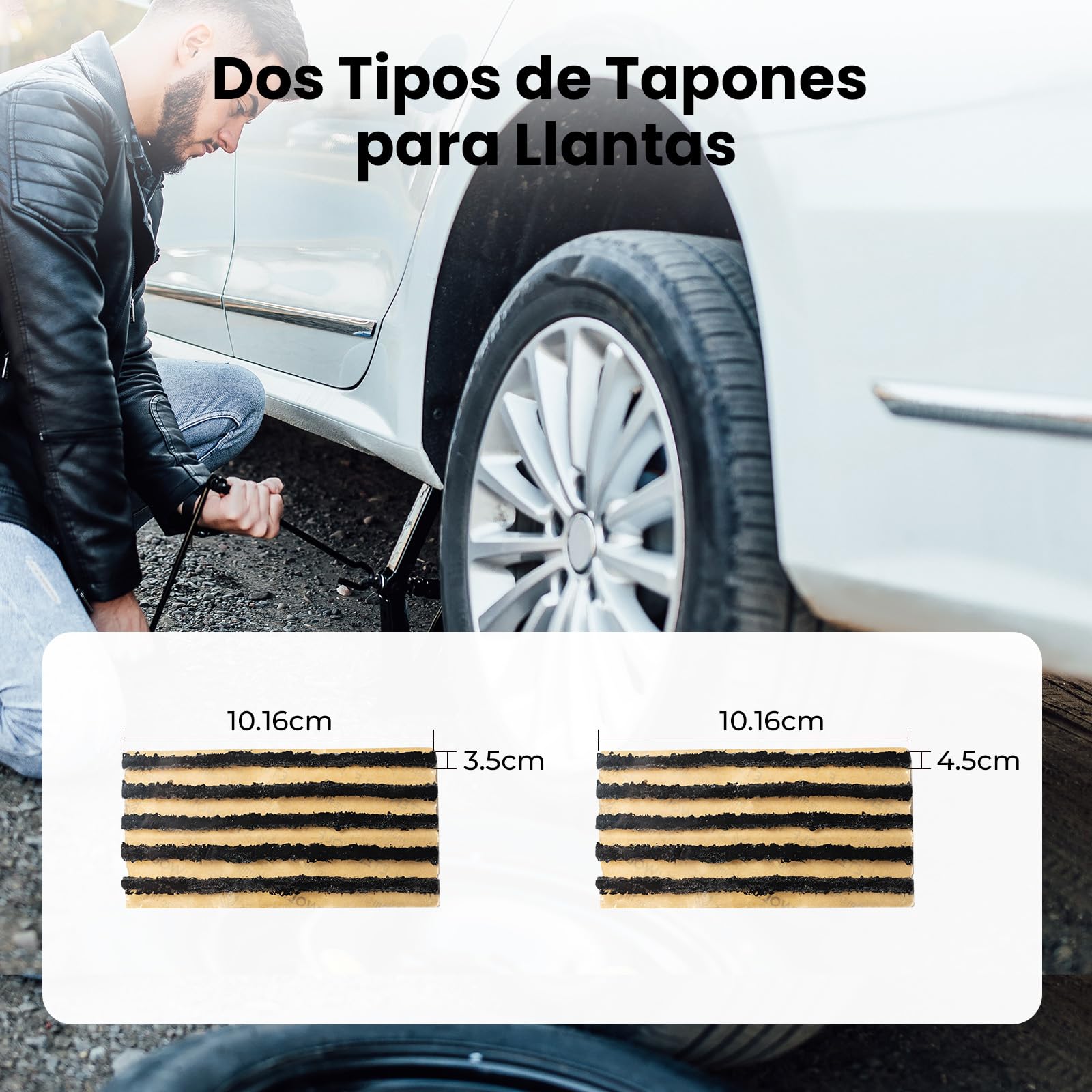 ETENWOLF R0 16PCS Kit Repara Pinchazos Coche - Repara Pinchazos Coche | para Coche, Moto, ATV, Camión y Tractor con bolsa de almacenamiento