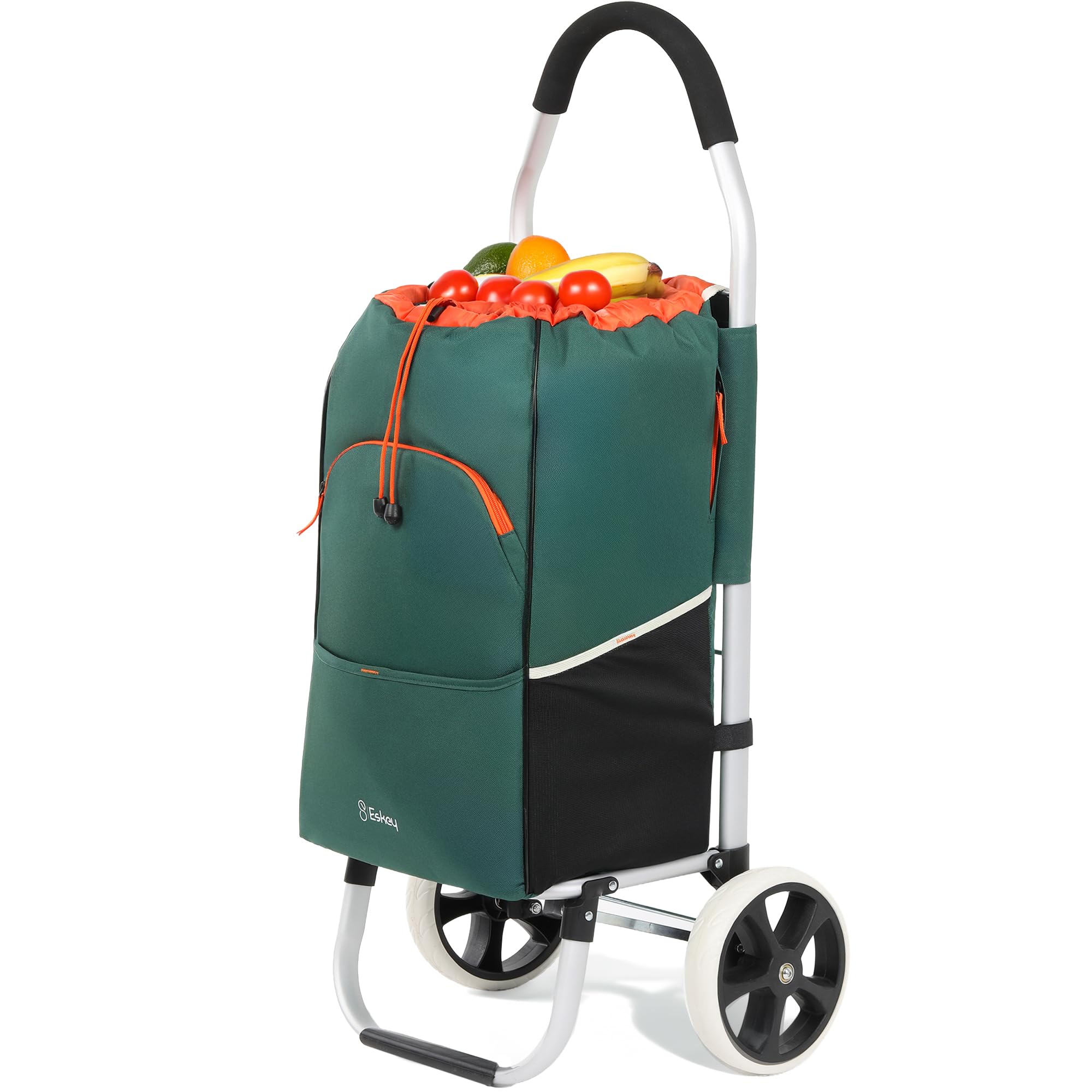 Eskey Carro de protección para boodschappentrolley Met koelvak – Resistente al Agua – Ovouwbare Boodschappenwagen – Grote Wielen (Forest Green)