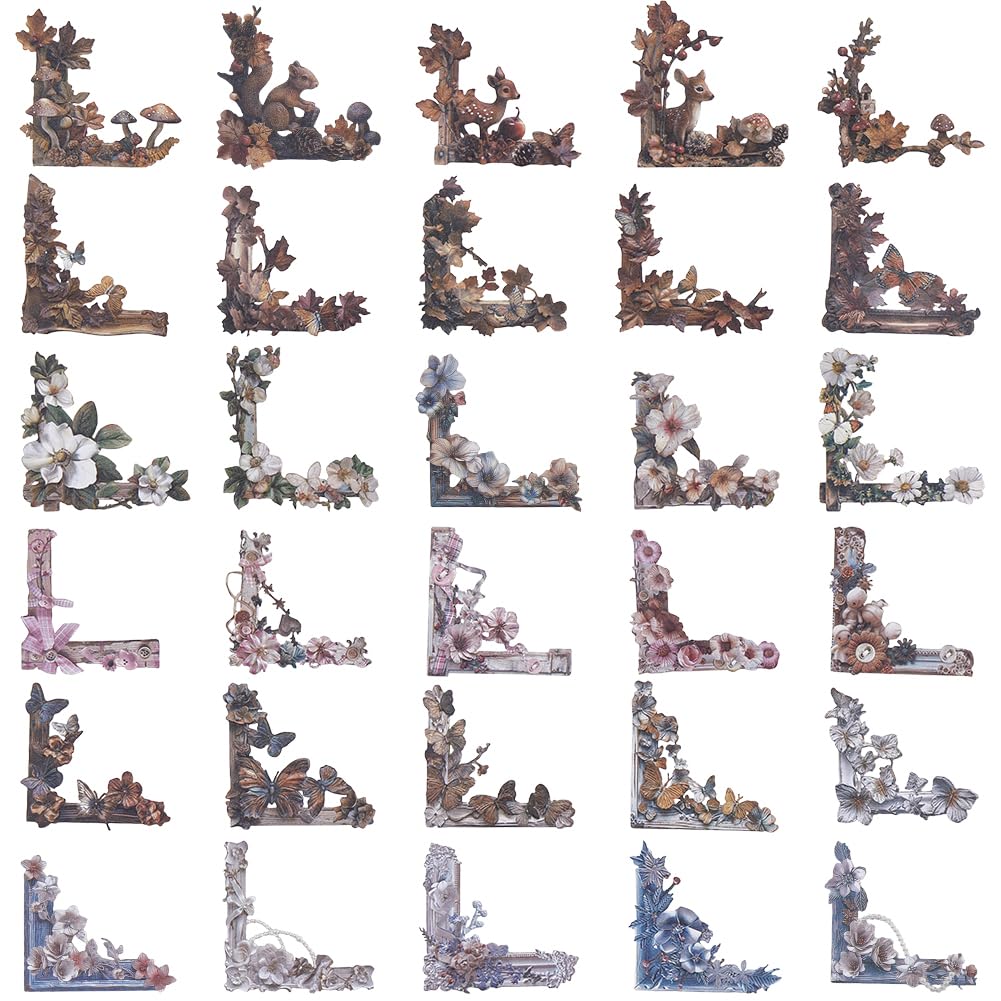Esquinas de papel vintage floral, marcos estéticos para diarios y álbum de fotos, 120 uds