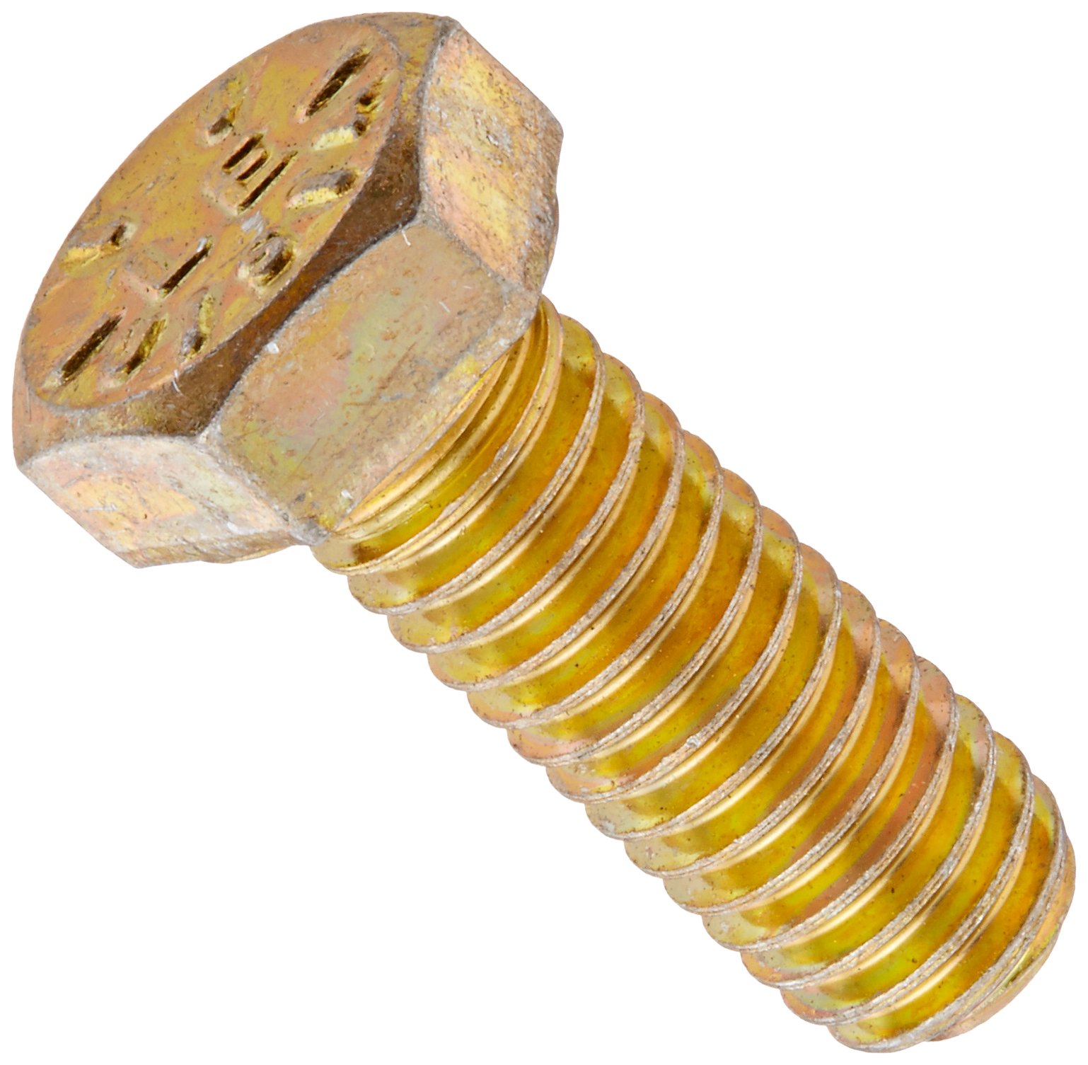 Steel Hex Bolt, Grade 8, Zinc Yellow-Chromate Plated Finish, Hex Head, External Hex Drive, Meets ASME B18.2.1/SAE J429, 3/4" Length, Fully Threaded, 1