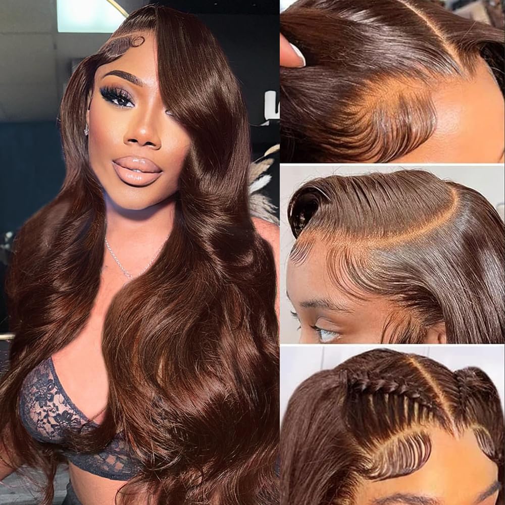 KeaBalo Chocolate Brown Lace Front Wig Human Hair Pre Plucked 13x4 Hd Lace Body Wave Frontal Wigs Human Hair 4# Brown Colored Wigs Human Hair 180%