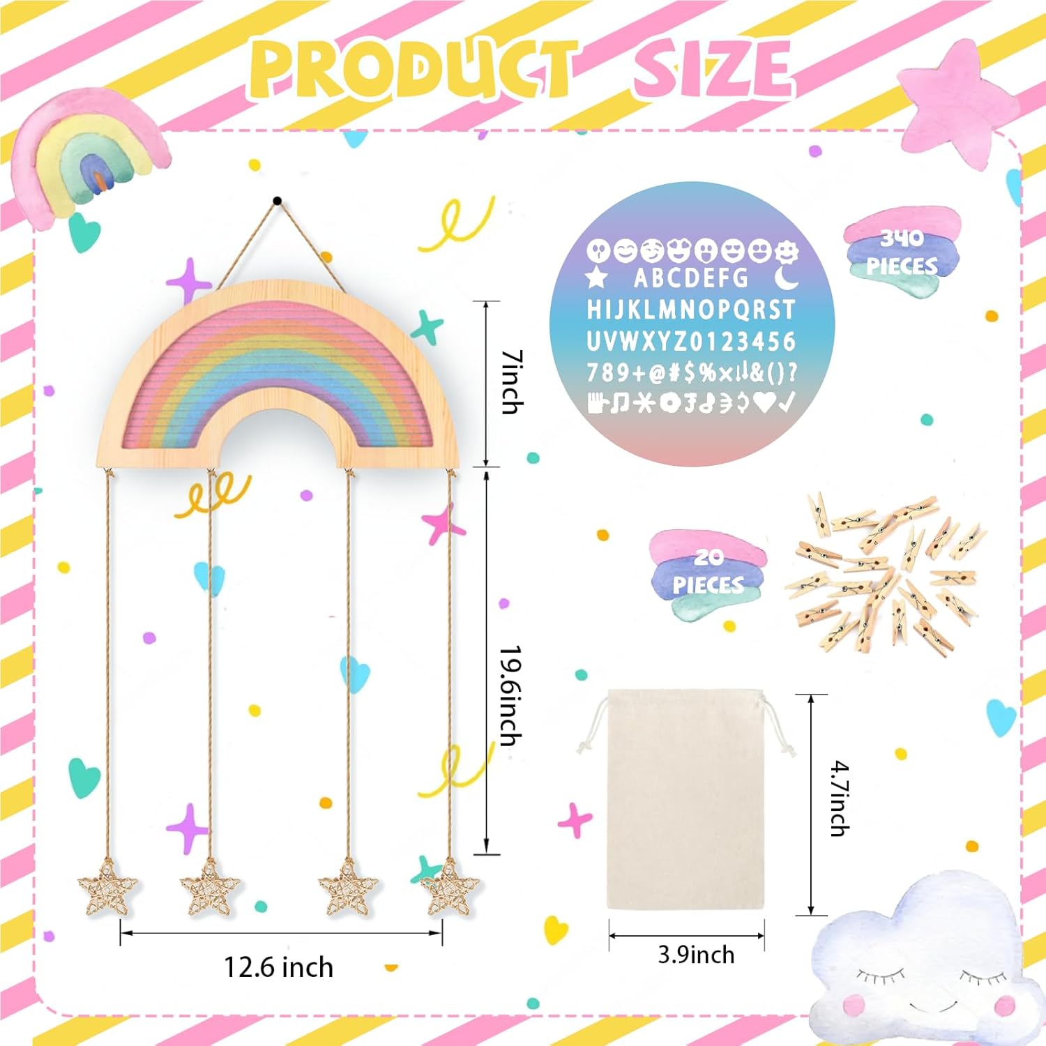 Picture Frames Collage Wall Decor Hanging Photo Display, Personalized Gifts for Teen Girls, Unique DIY Rainbow Felt Letter Board with 340 Letters and 20 Clips for Kids Teenage Birthday Party - Image 4