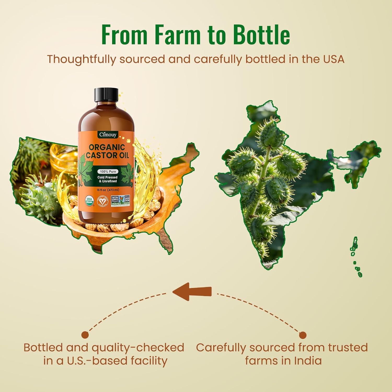 Organic Castor Oil Cold Pressed 16oz Glass Bottle,USDA Organic & EWG Verified 100% Pure & Hexane-Free,Castor Oil for Hair Growth, Body,Face, Skin,Lashes & Brows - Image 9