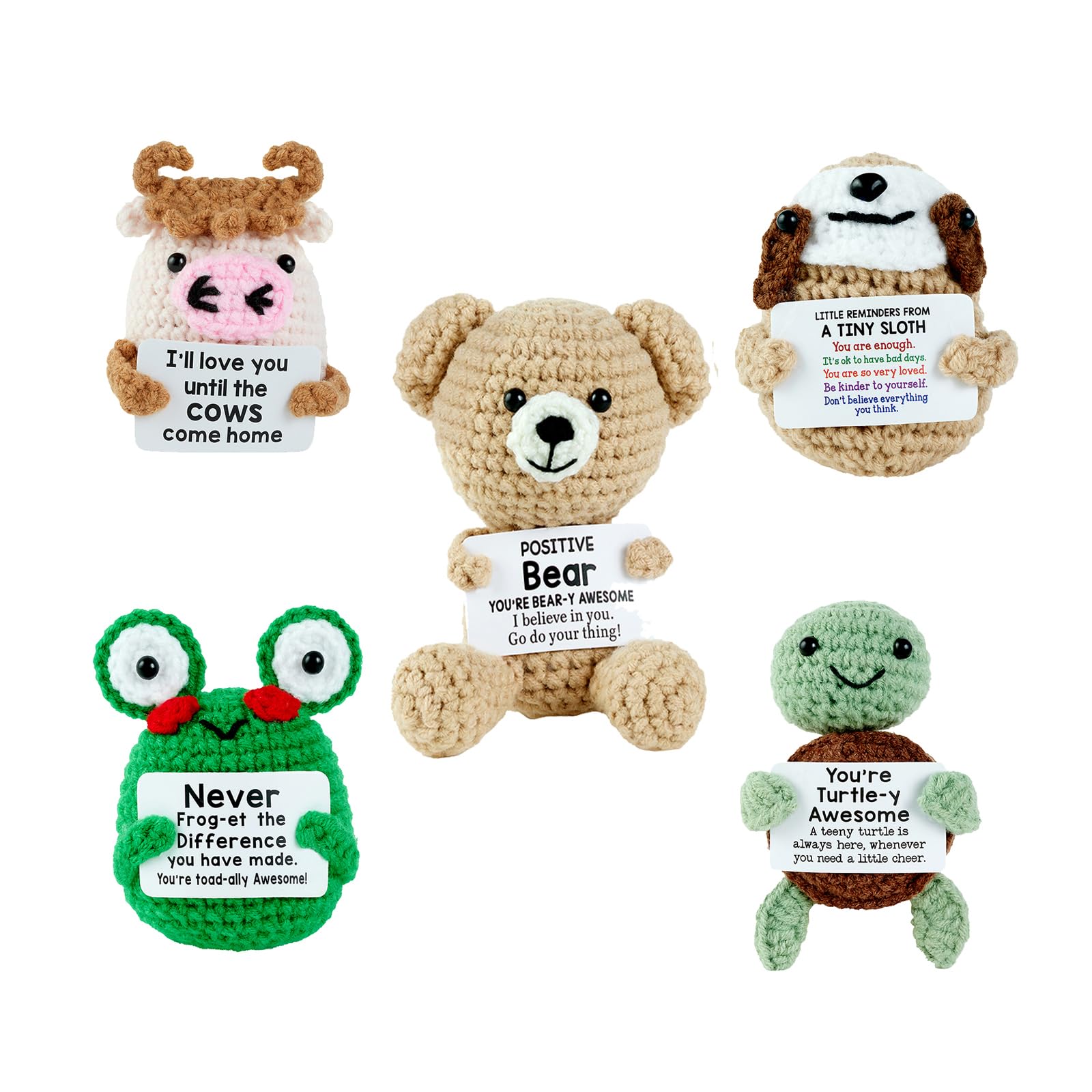 5-Piece Mini Positive Crochet Animals: Emotional Support & Cheer Up Gifts for 2025 Graduates