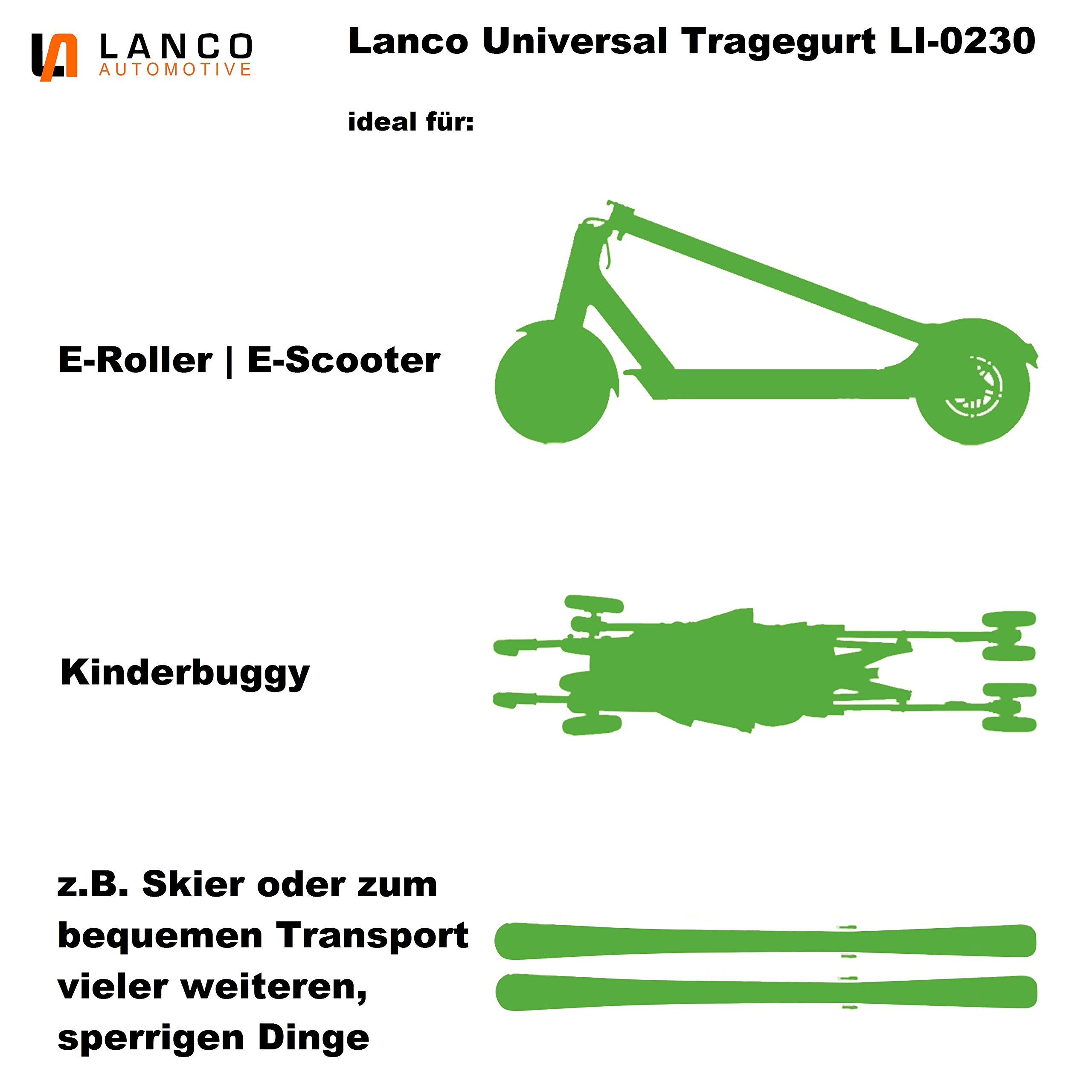 LANCO LI-0230 uniwersalny pasek do noszenia do skutera elektrycznego, skutera elektrycznego, spacerówki dziecięcej – obciążenie do 40 kg – regulowana regulacja, szary/czarny