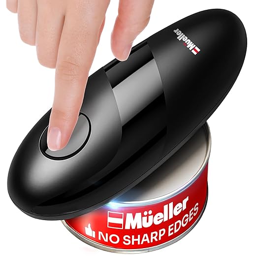 MUELLER HOME SmoothEdge Auto Electric Can Opener – Battery‑Operated One‑Touch w Magnet Lid Lifter – Portable Hands‑Free Automatic Can Openers for Seniors & Arthritis, Smooth‑Edge Cut Technology, Black