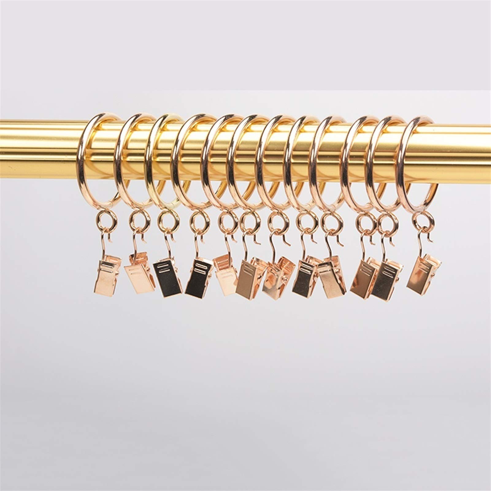 Anelli per Tende 50pcs Anello di Tenda Dorata con Clip, Doccia Anello Perforato, Accessori per Tende, Chiusura a Tenda, Gancio e Ciclo Ganci per Tenda Doccia Anelli