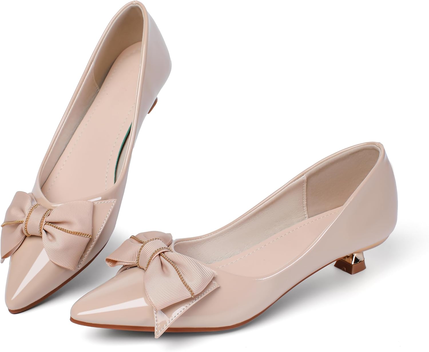 Womens Low Kitten Heels Dressy Shoes Work Comfortable Closed Toe Flower Slip on Formal Party Dance Heeled Pumps