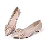 Womens Low Kitten Heels Dressy Shoes Work Comfortable Closed Toe Flower Slip on Formal Party Dance Heeled Pumps