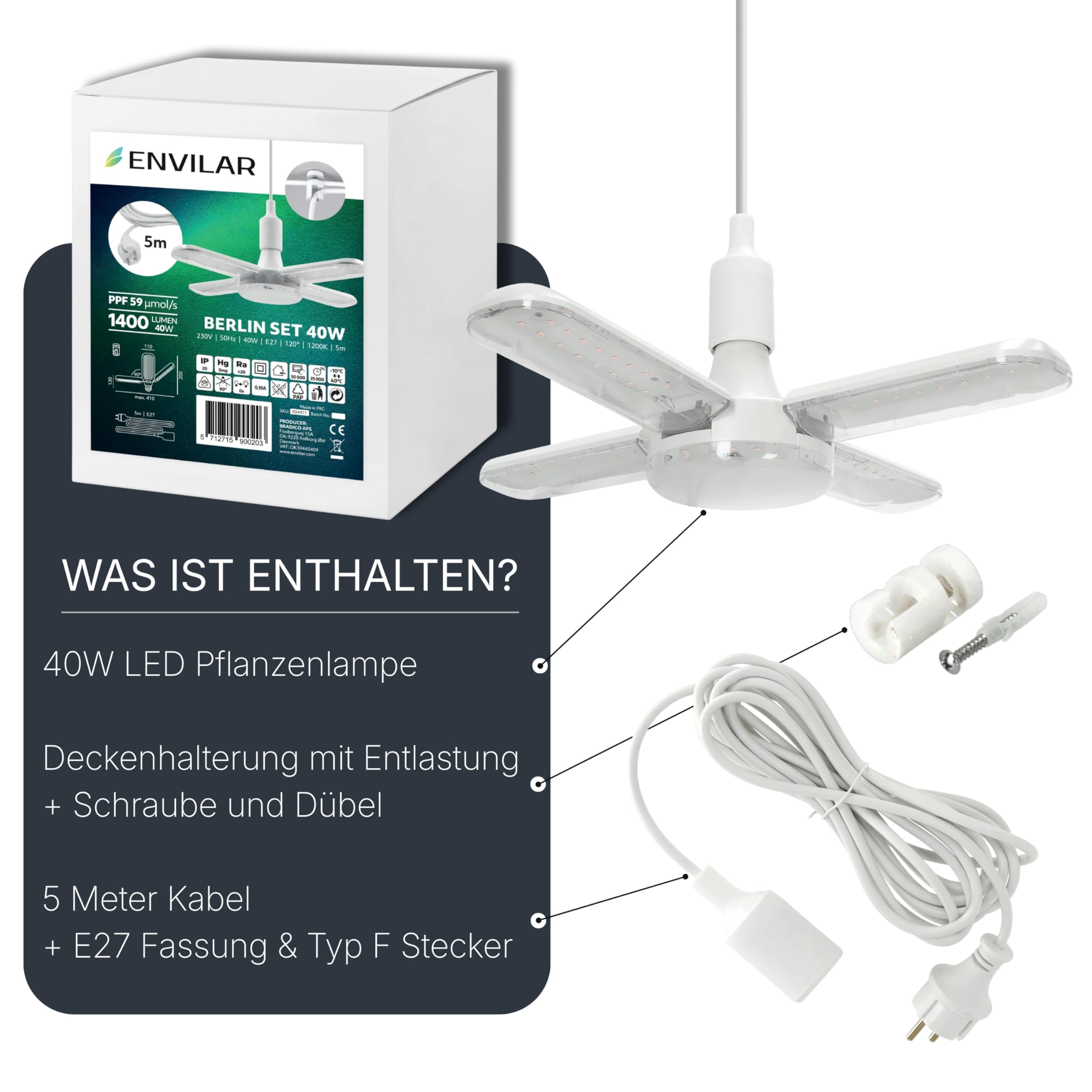 Vollspektrum Pflanzenlampe LED, 275 PPFD, für Zimmerpflanzen