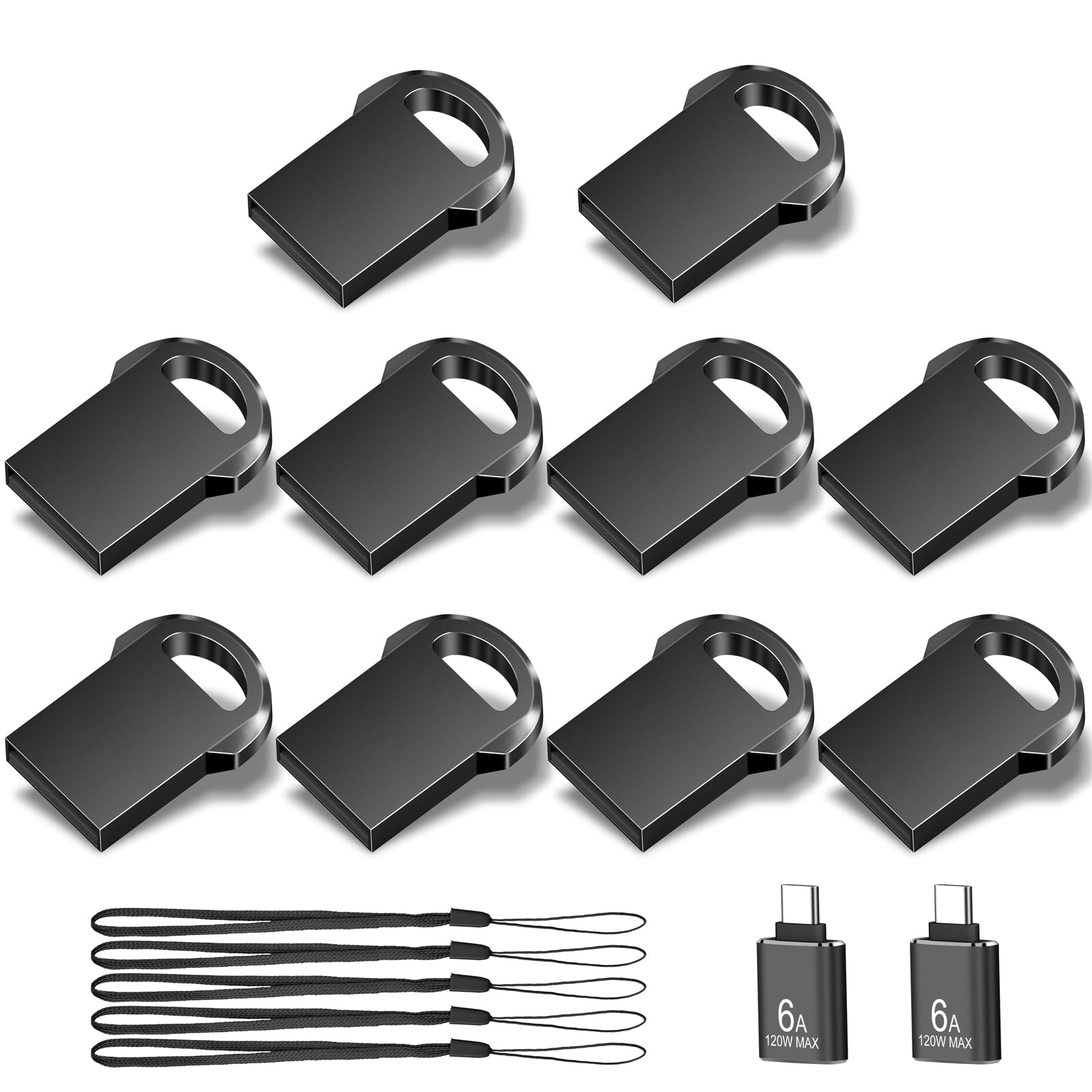 EASTBULL Mini unidad flash USB 2.0 tipo C de metal 2.0 de 16 GB, 10 unidades pequeñas USB 2.0 con cordón para almacenamiento y copia de seguridad (16 GB)