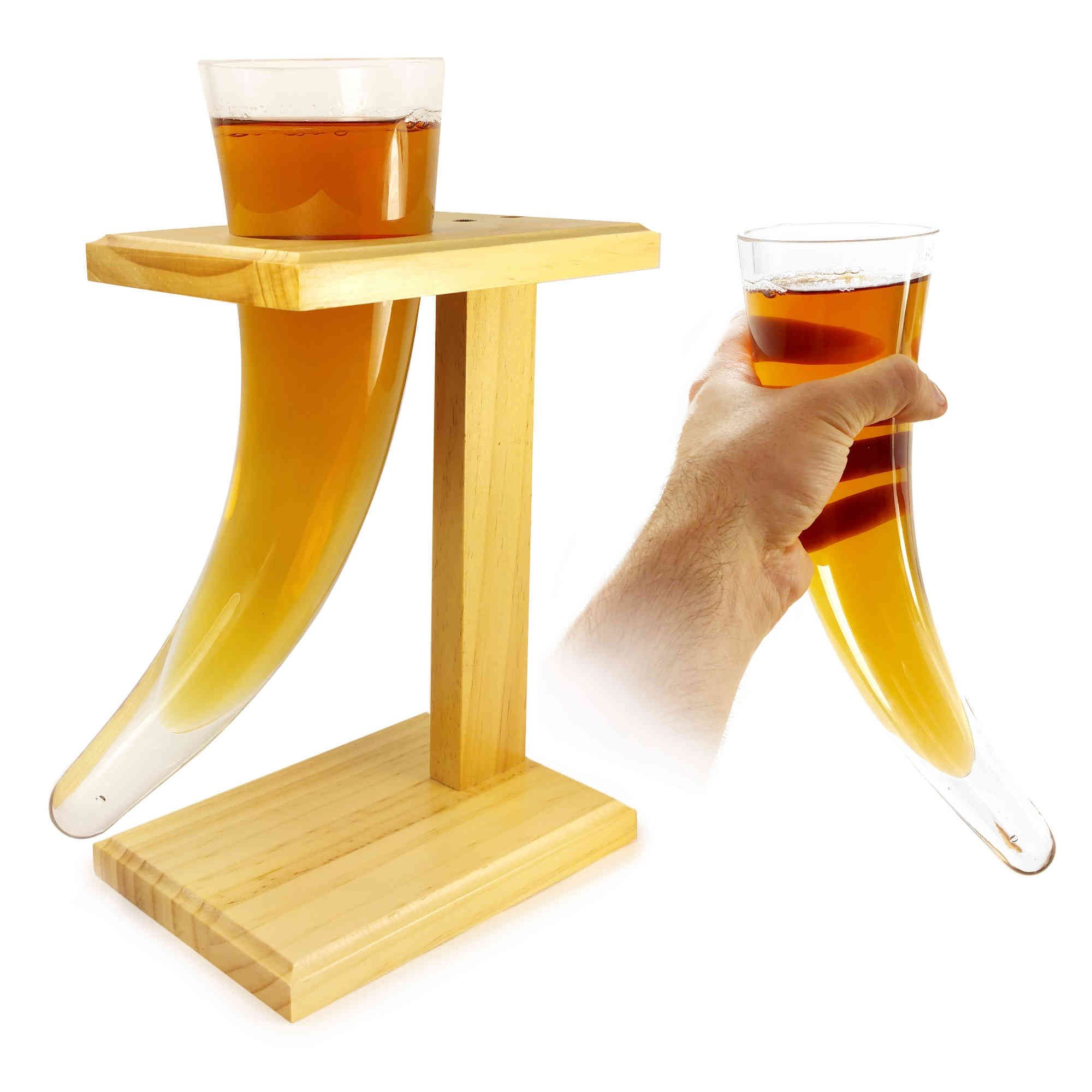 Verre à Bière Quarter Yard - 400ml En Verre Borosilicate - Support Bois De Bouleau - Design Long Et Élégant
