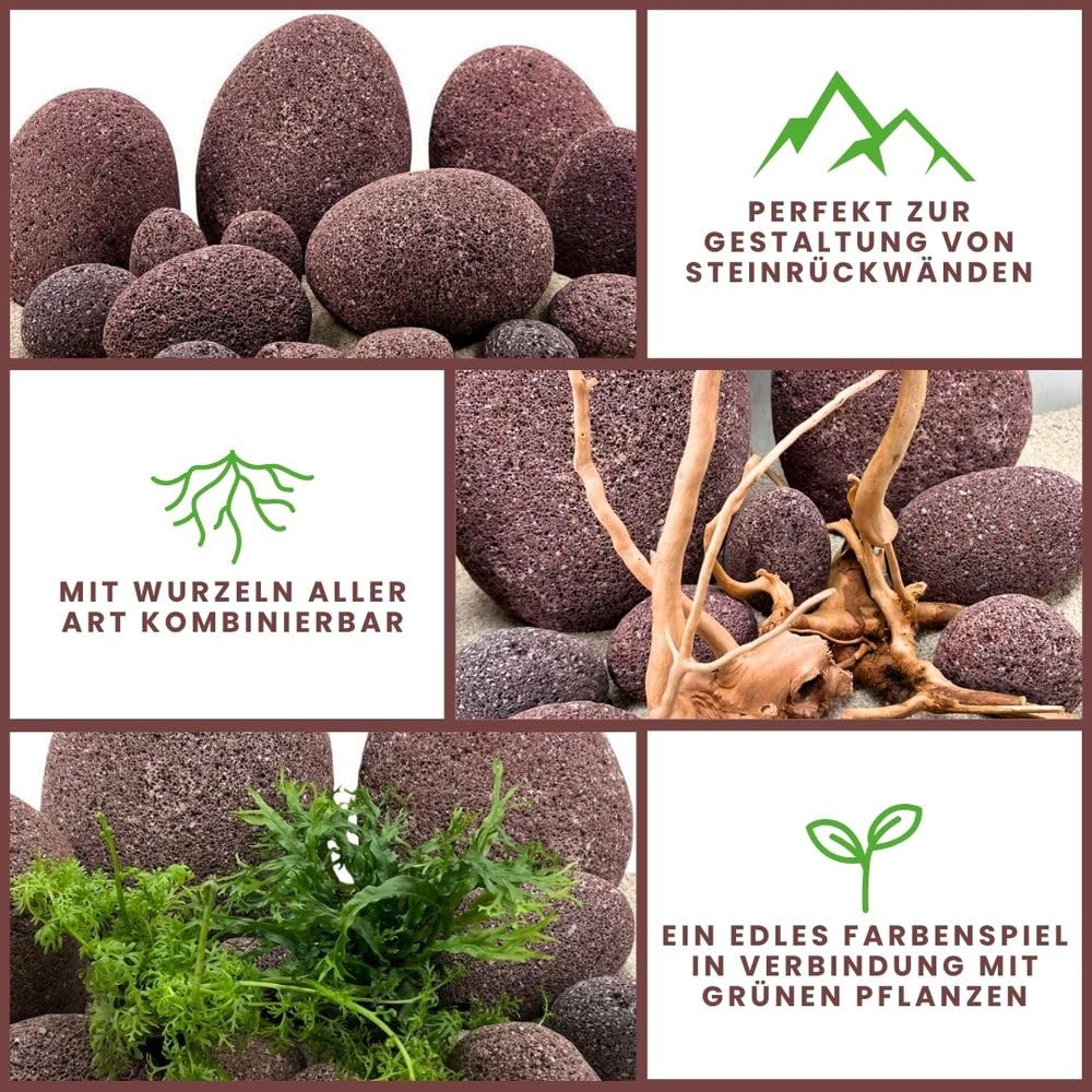 AquaOne Aquarium Steine Red Dragon Pebbles I Natursteine Verschiedene Größen I Aquascaping Gestein Dekoration Terrarium Nanobecken Landschaft (10 kg Mix)