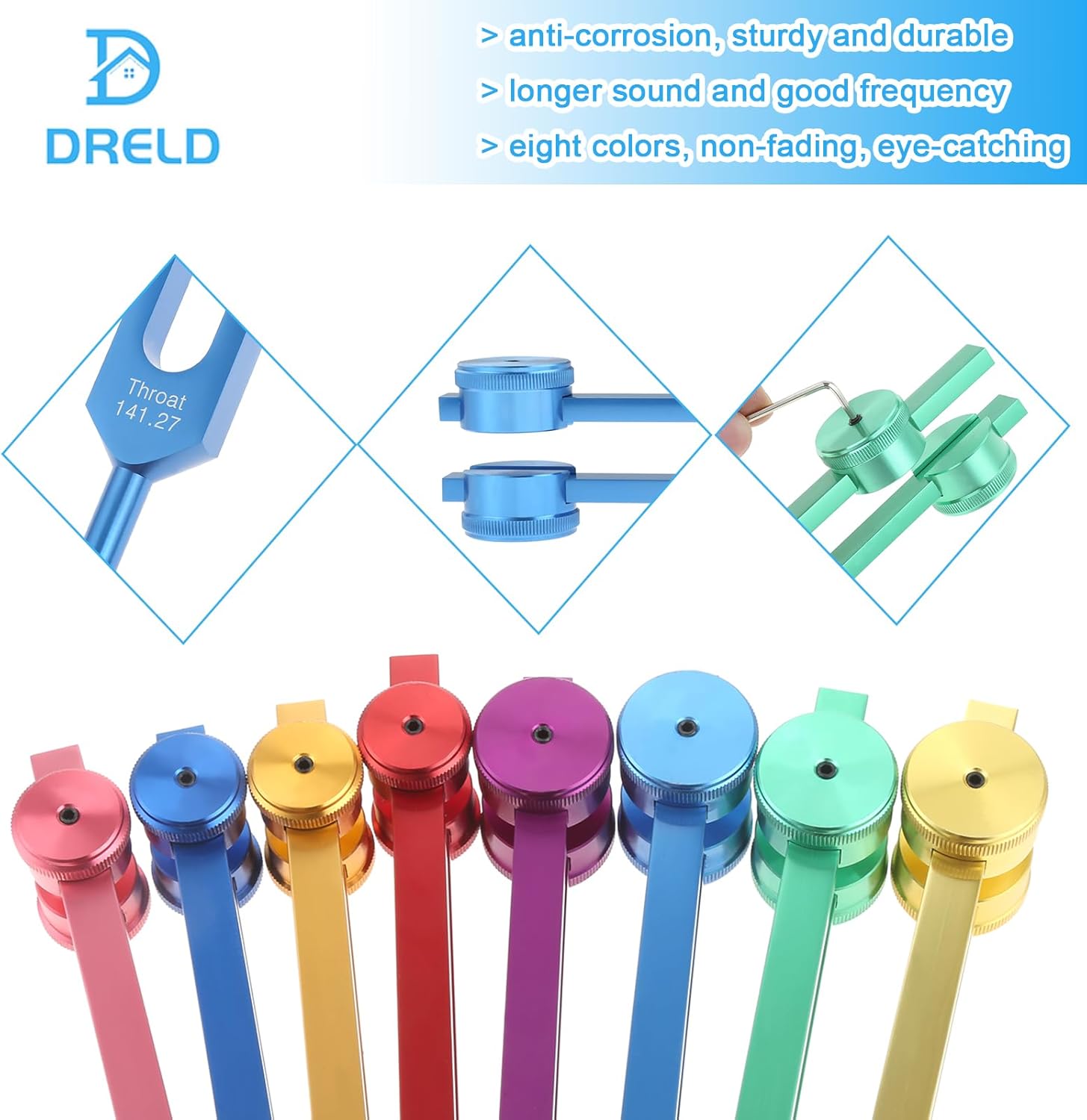 Weighted Colorful Chakra Tuning Fork, 7 Chakra and 1 Soul Purpose Tuning Forks for Healing, Relaxing, Reliever Stress, Keep Mind and Spirit- With Mallet, Wrench, Cleaning Cloth and Aluminum Box