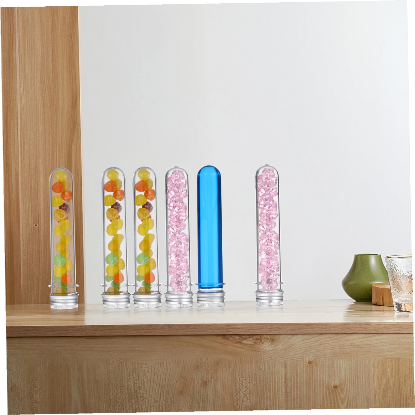 BESTYASH Provette in Plastica Pet Provette Trasparenti con Tappo Vite in Alluminio di Campioni per Oggetti Artigianali