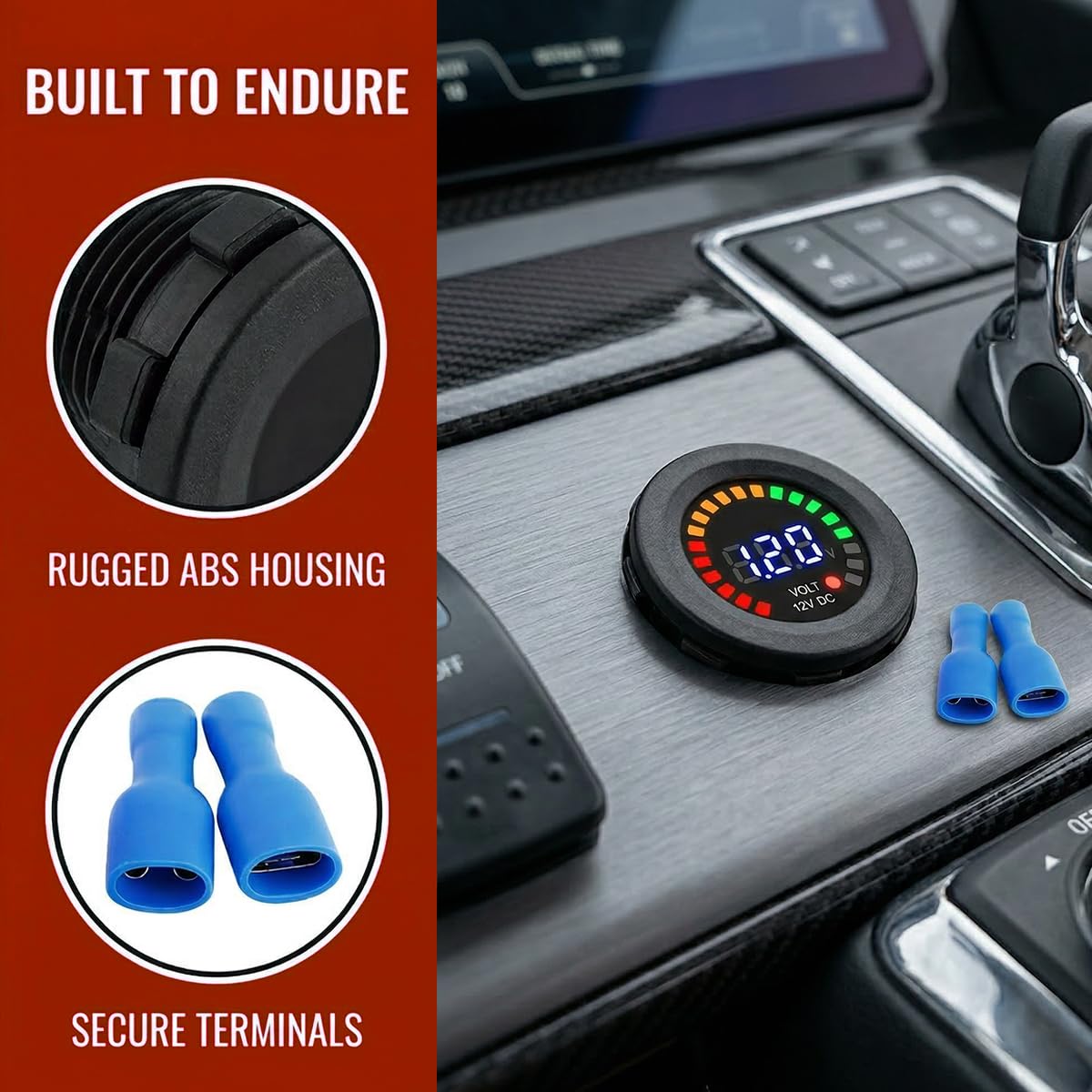 Car Battery Voltage Meter, Waterproof Round, 12V, Digital Display image 5