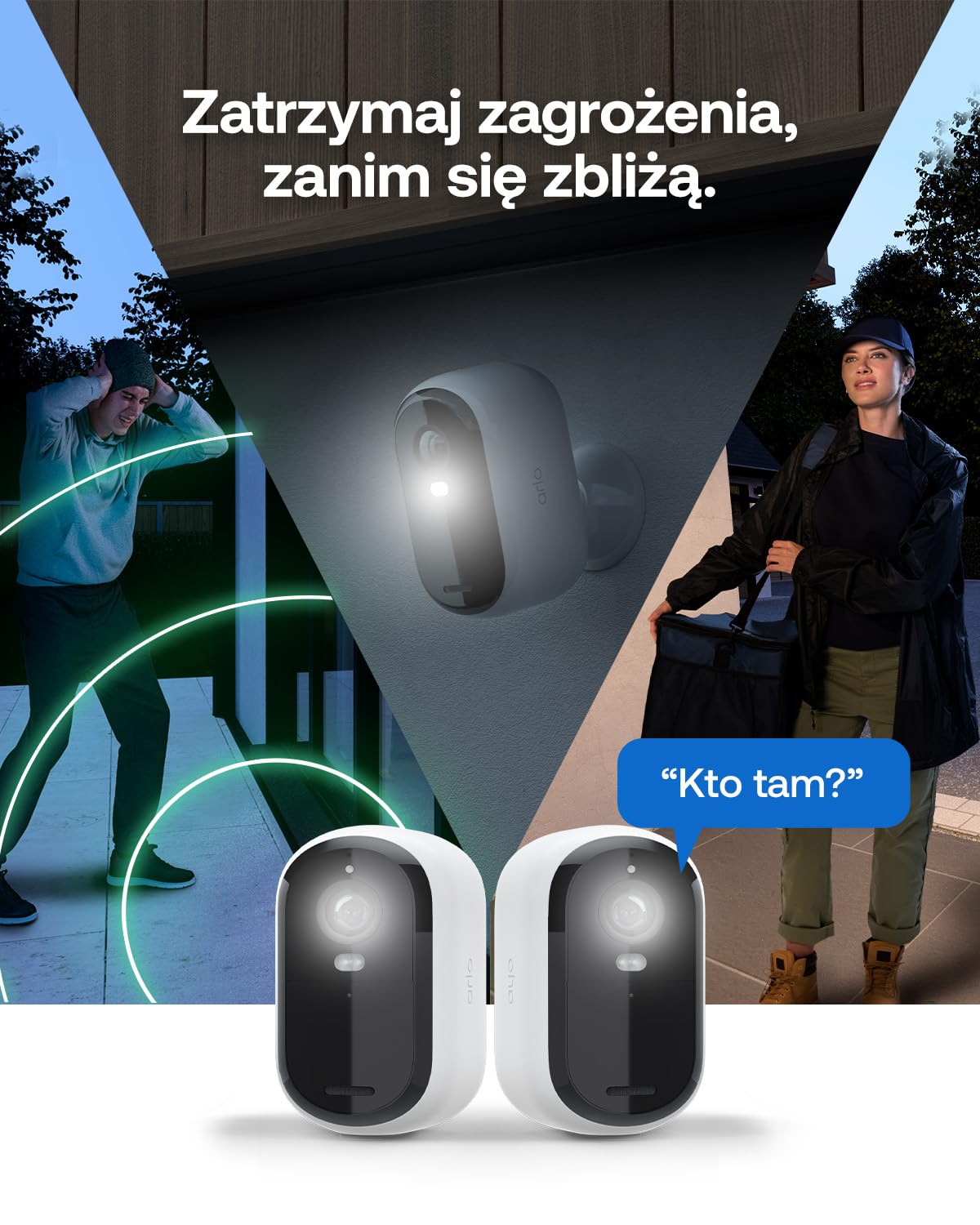 Arlo Essential 3 HD bezprzewodowa kamera bezpieczeństwa na zewnątrz (2), 1080p, kolorowy obraz w nocy, światło, czujnik ruchu, syrena, dwukierunkowy dźwięk, inteligentny dom, z Testowy Plan Secure