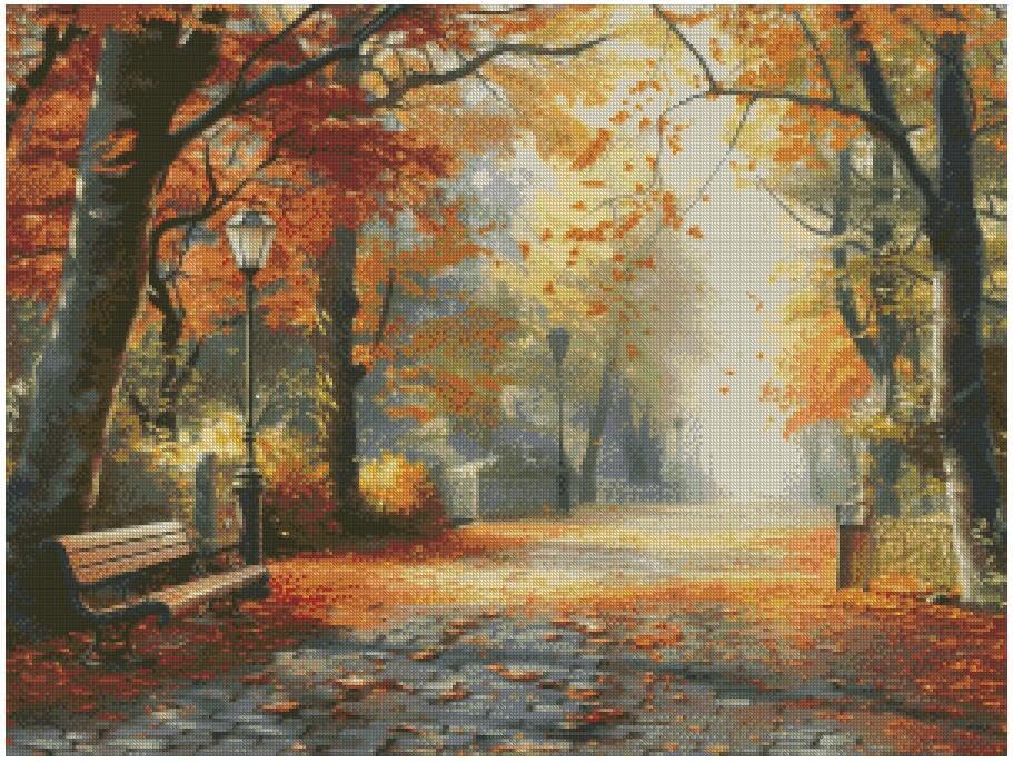 Kit broderie point de croix paysage de parc au vent pour décorer votre salon 65 x 48 cm