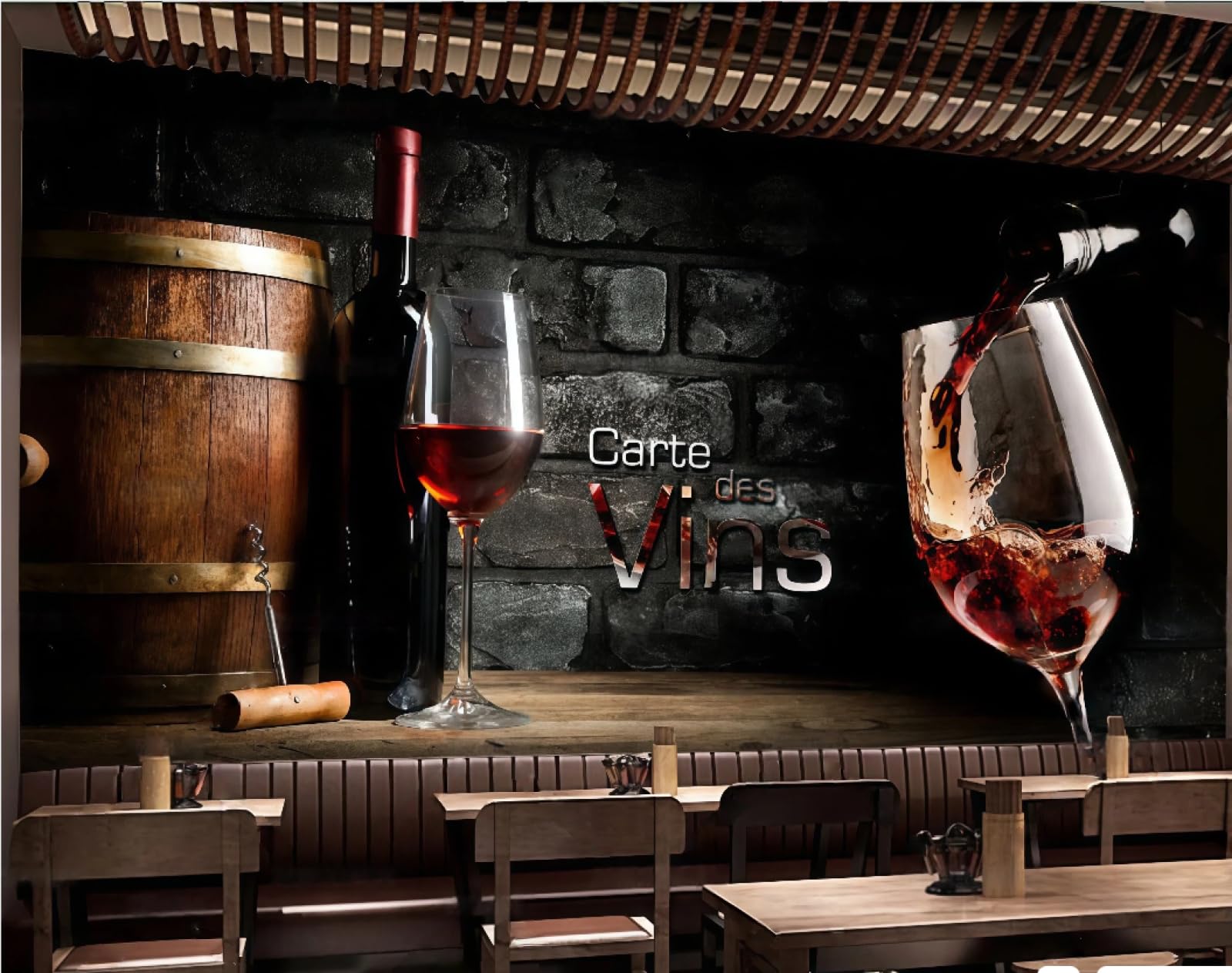 Xdoubao 3D Wallpaper Retro Brick Wall Wooden Barrel Wine Drink Shop Art Bar Dessert Afternoon Tea Western Restaurant Background Wall Wallpaper Coffee Shop Mural,,400X280cm