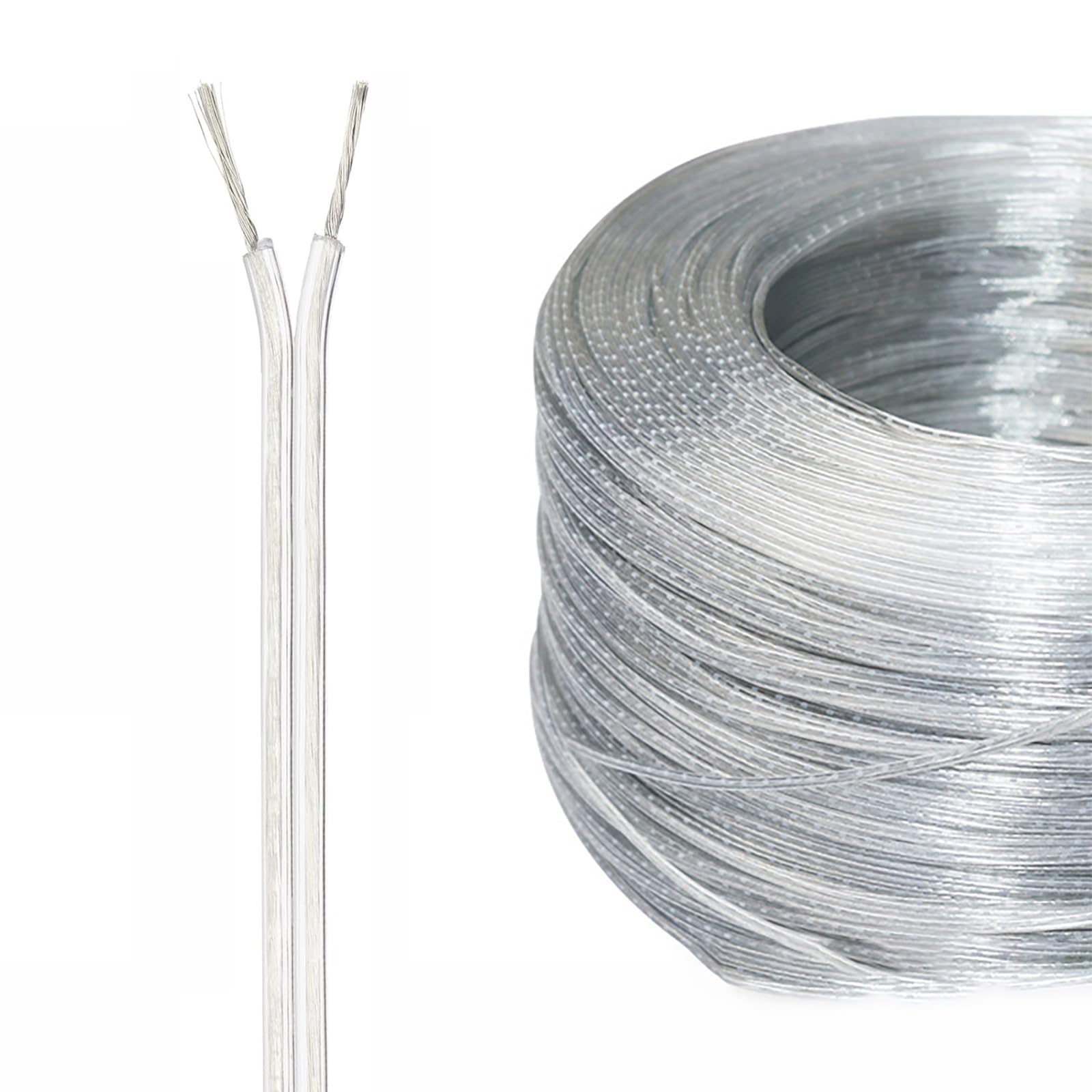 Cable de PVC transparente 26 AWG 2 conductores redondo aislado para iluminación LED y audio