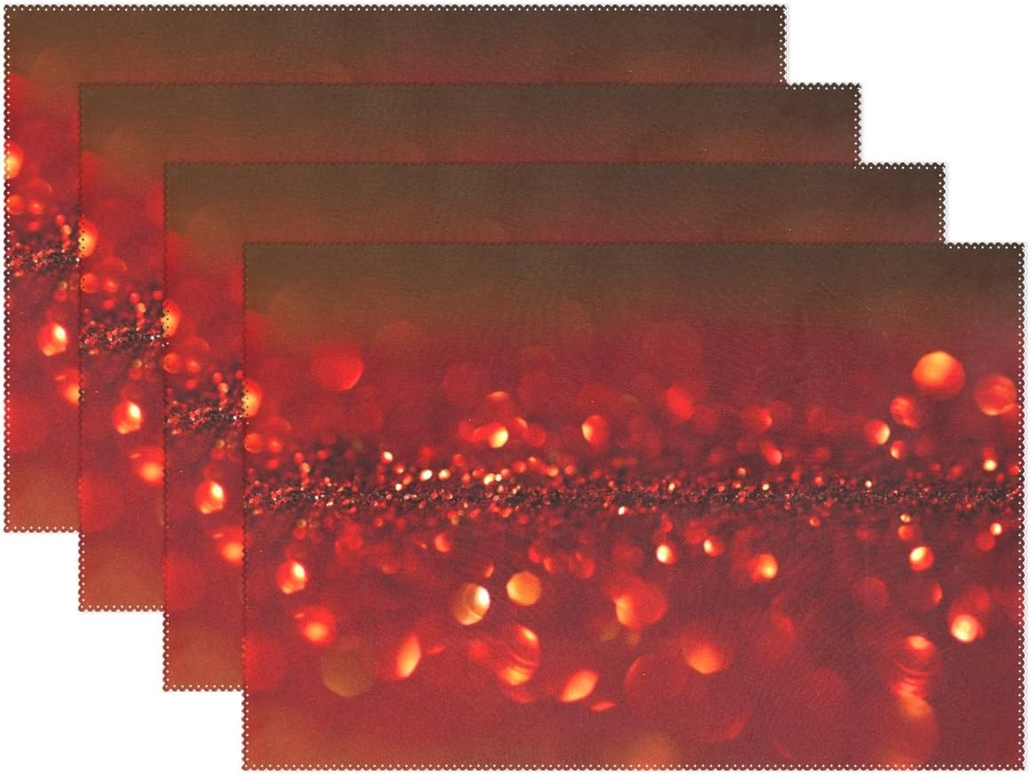 WARMFM Ethel Ernest Bling Red Light Heat-Resistant Placemats, Polyester Tablemat Place Mat for Kitchen Dining Room Set of 4