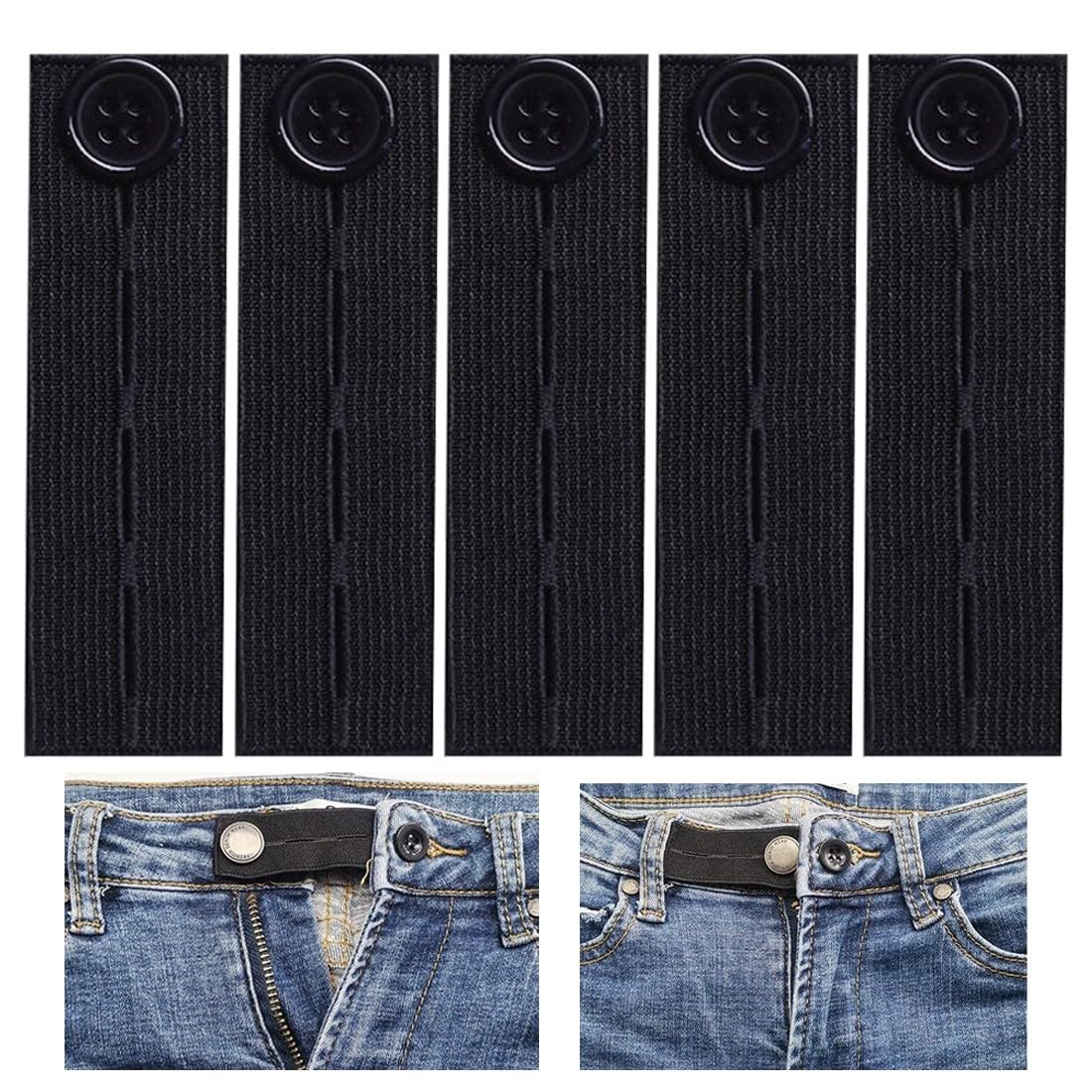 Kit Prolunga Pantaloni Gravidanza 4 Pezzi – Estensione Regolabile 20-40 Cm Per Jeans, Pannello Coprente 19x16,5 Cm, Bianco Nero Cachi Blu
