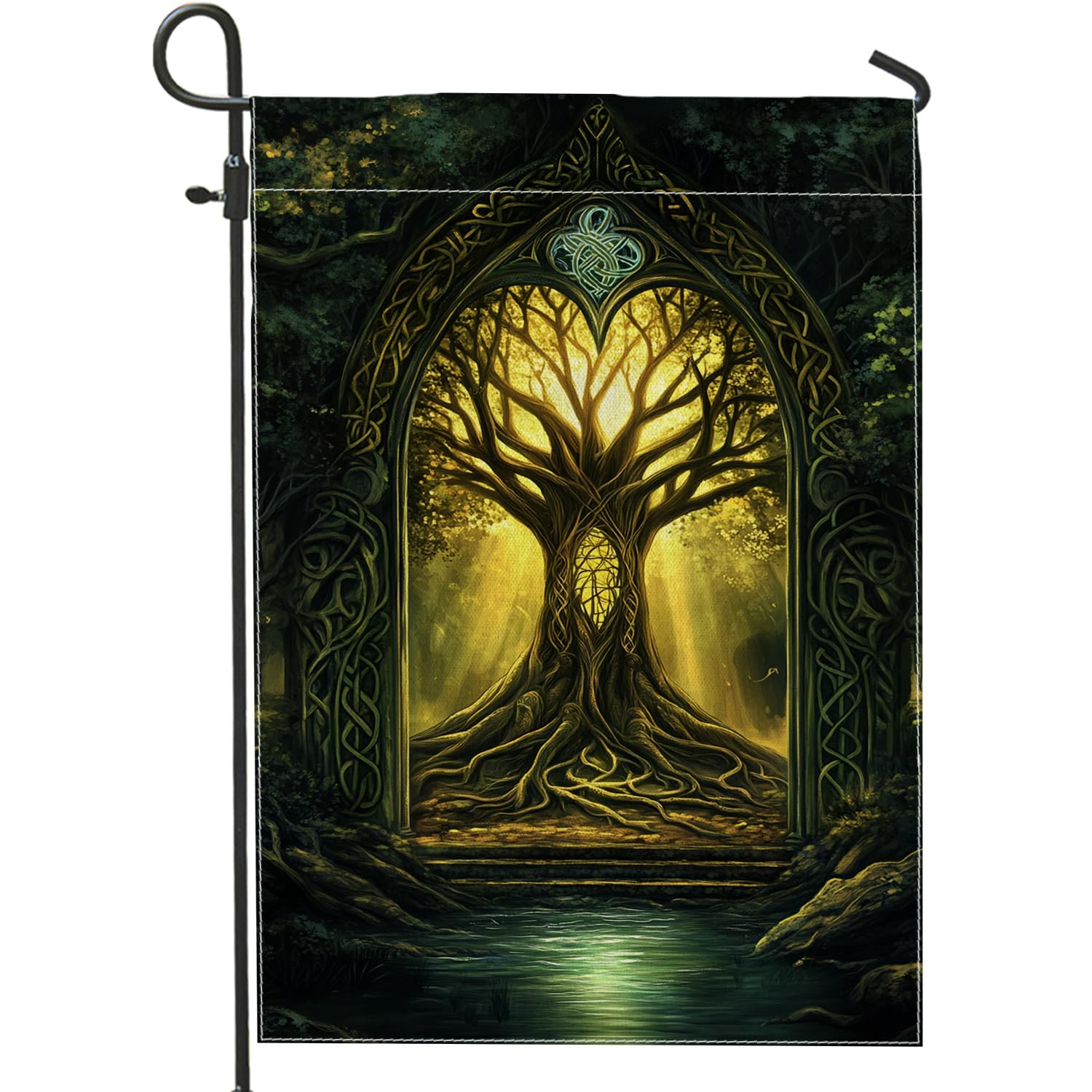 Celtic Tree of Life Garden Flag, Golden Green Nature Outdoor Decor, Double Sided Seasonal Yard Flag for Home and Garden Decoration 12x18 Inch