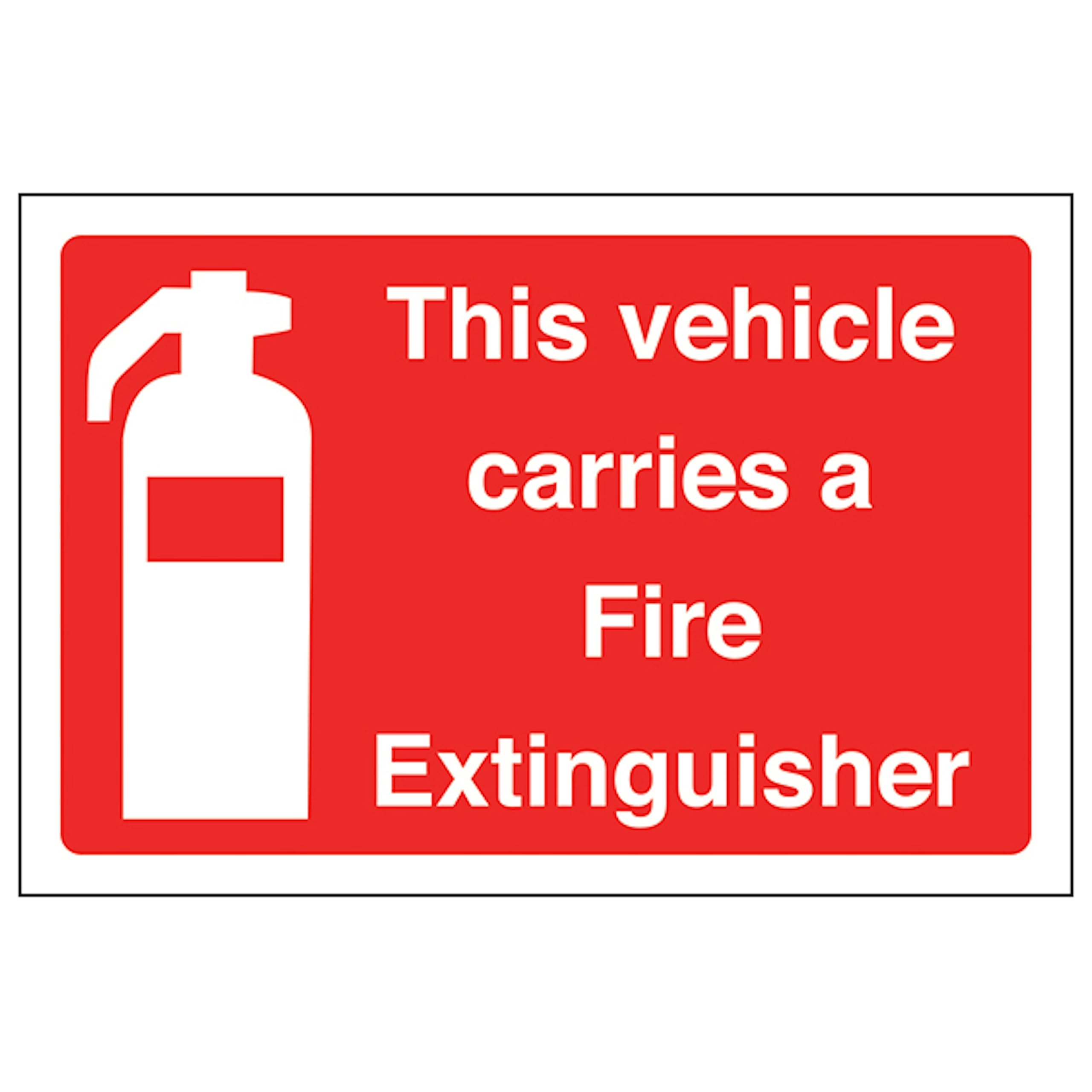 V Safety This Vehicle Carries A Fire Extinguisher - Landscape 150 x 100 mm - Glow In The Dark 1mm Rigid Plastic Safety Sign