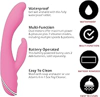Vista 5 de Adam & Eve Vibrador de conejo de silicona G GASM multifunción, consolador de juguete sexual rosa para mujeres personales, estimulación del clítoris