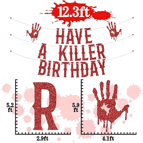 Miniatura 2 de Cartel de cumpleaños con temática de terror de Halloween, decoración de fiesta de viernes 13 para niños, purpurina negra