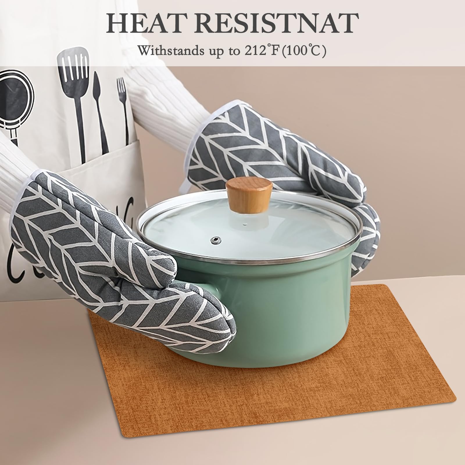 Juego de 4 manteles individuales de piel sintética resistentes al calor, impermeables, a prueba de aceite, fáciles de limpiar, para cocina, comedor, fiesta, vacaciones, color naranja