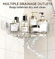 Vista 4 de Corner Shower Caddy, 3-Pack Adhesive Shower Organizer with Soap Holder and Hooks, Rustproof Corner Shower Shelves, No Drilling Bathroom Organizer
