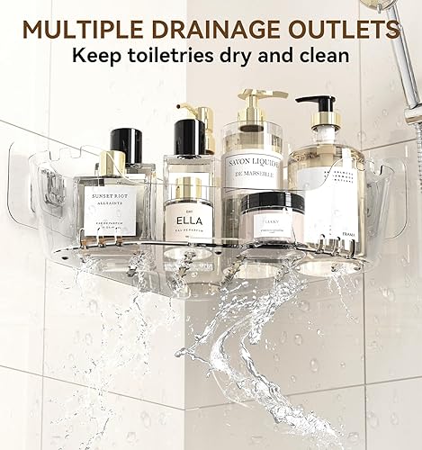 Miniatura 4 de Organizador de ducha esquinero, paquete de 3 organizadores de ducha adhesivos con soporte para jabón y ganchos, estantes de ducha esquineros