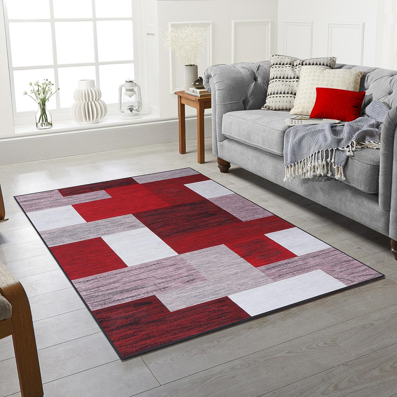 RUGSTORE New Black Red Violet Small Extra Large Living room Big Size Washable Floor Carpet Non Slip Rug Mat Cheap Rugs (Red, 80 X 150 CM)