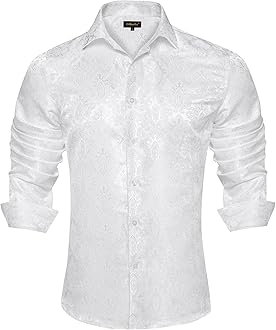 Mens Silk Paisley Dress Shirts,Long Sleeve Button Down Shirt Casual Regular Fit Shirt for Men Wedding Party