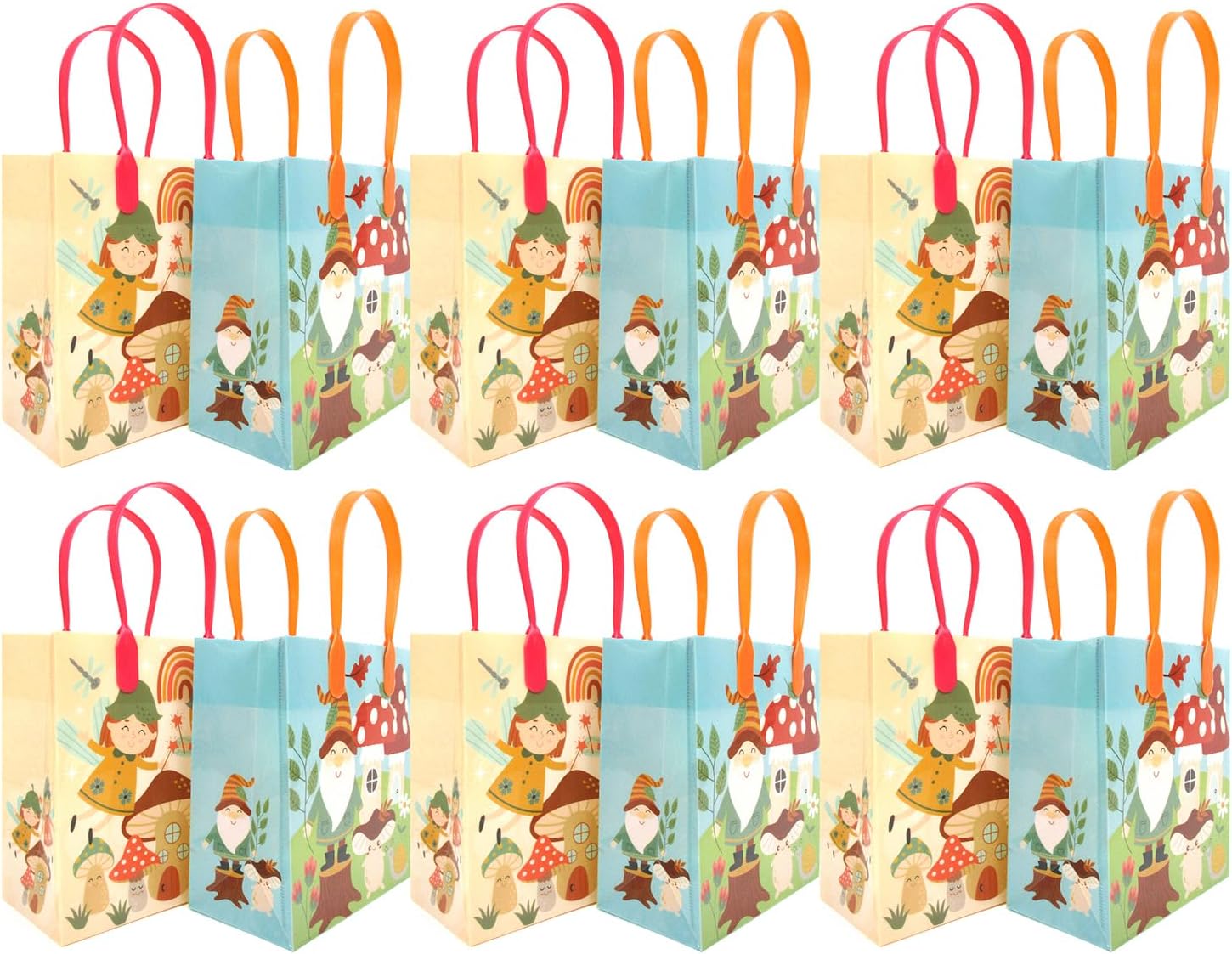 TINYMILLS Garden Gnomes Mushroom Woodland Fairies Party Favor Treat Bags Goodie Bags with Handles Pack of 12 - Image 2