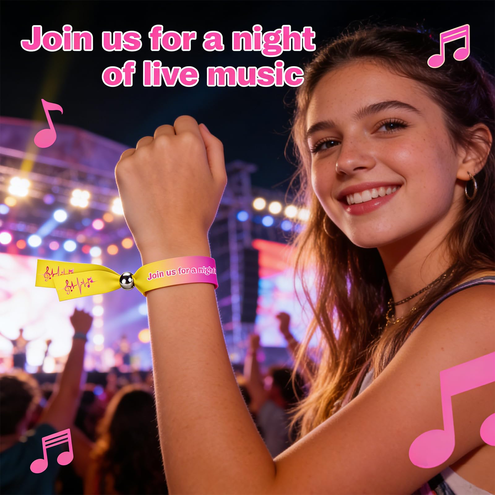 Pulseras de Tela Personalizadas con Texto y Logo para Eventos, Pulseras Personalizadas en Lote de 10 a 5000 Piezas para Fiestas, Conciertos, Clubes, Bodas y Cumpleaños