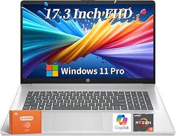 17 Inch Laptop 2025, 17.3" FHD IPS Display, 64 GB RAM, 2 TB SSD, AMD Ryzen 5 7430U, AMD Radeon Graphics, Copilot-AI, Wi-Fi 6, Long Battery Life, Anti-Glare, Windows 11 Pro, w/Accessories