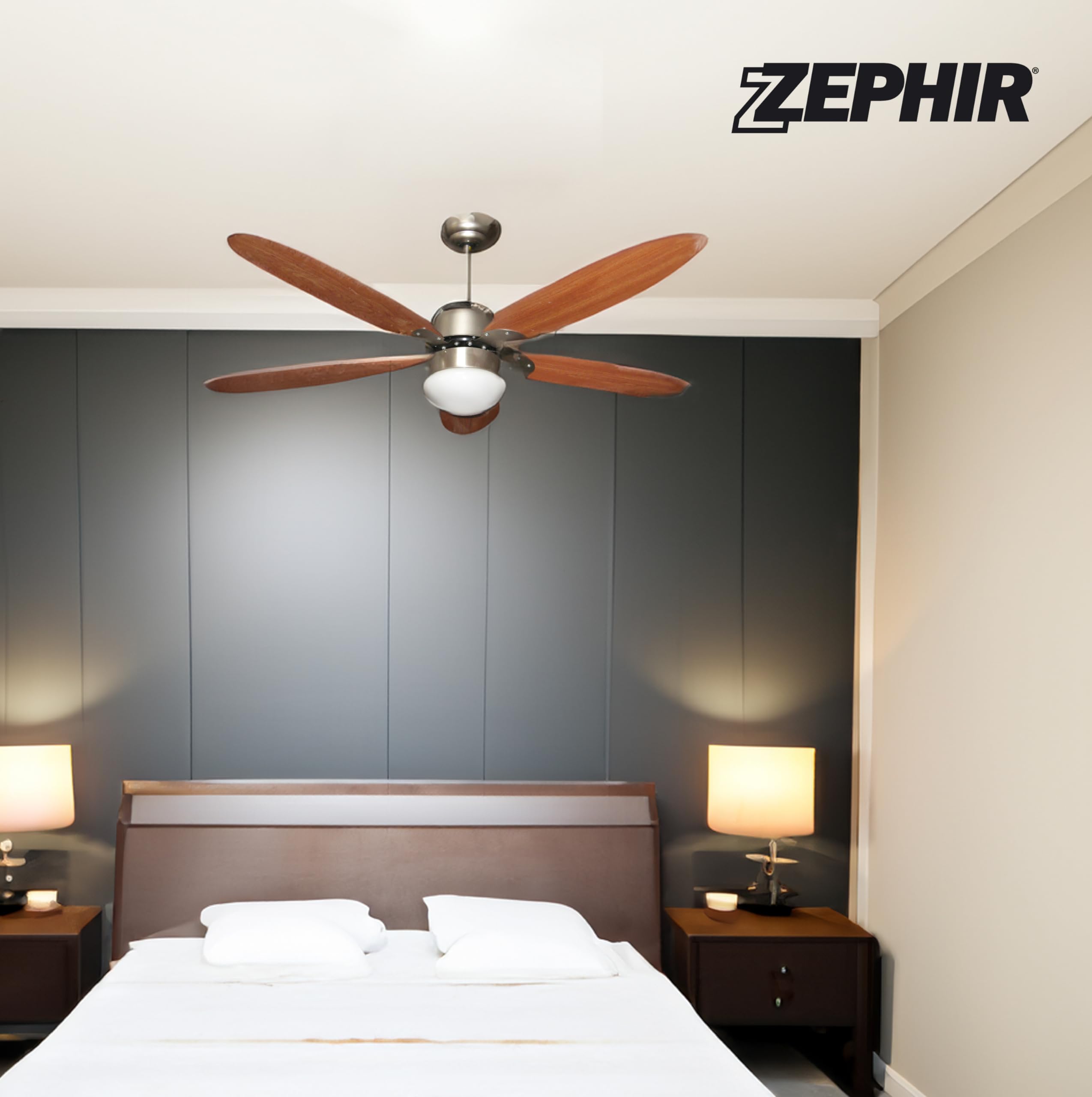 Zephir ZFS9110M Ventilatore da Soffitto con Lampada, Marrone, a risparmio energetico, 230v, 50hz, ferro, legno