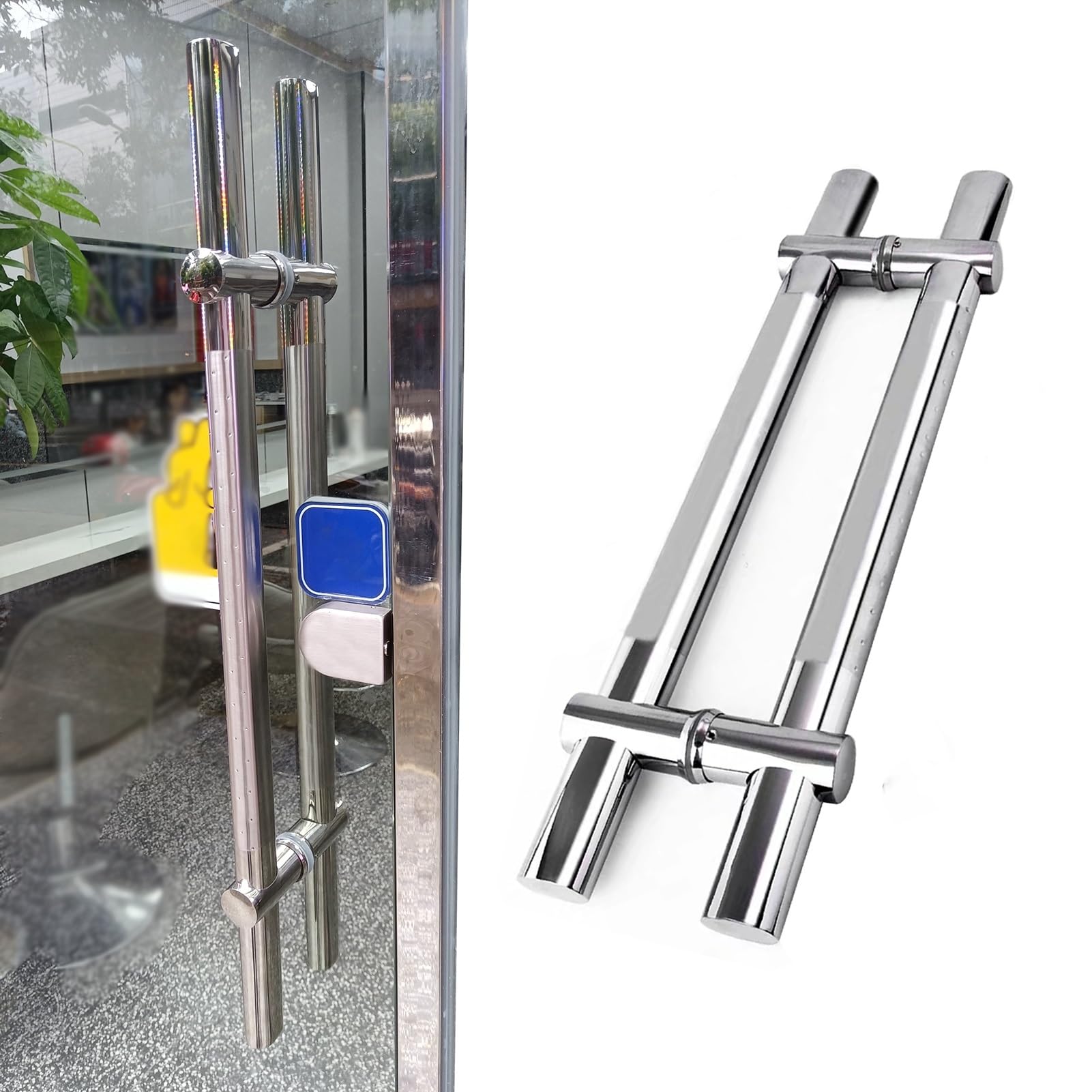 Poignées de porte coulissantes argentées en métal avec entraxe réglable 60 cm