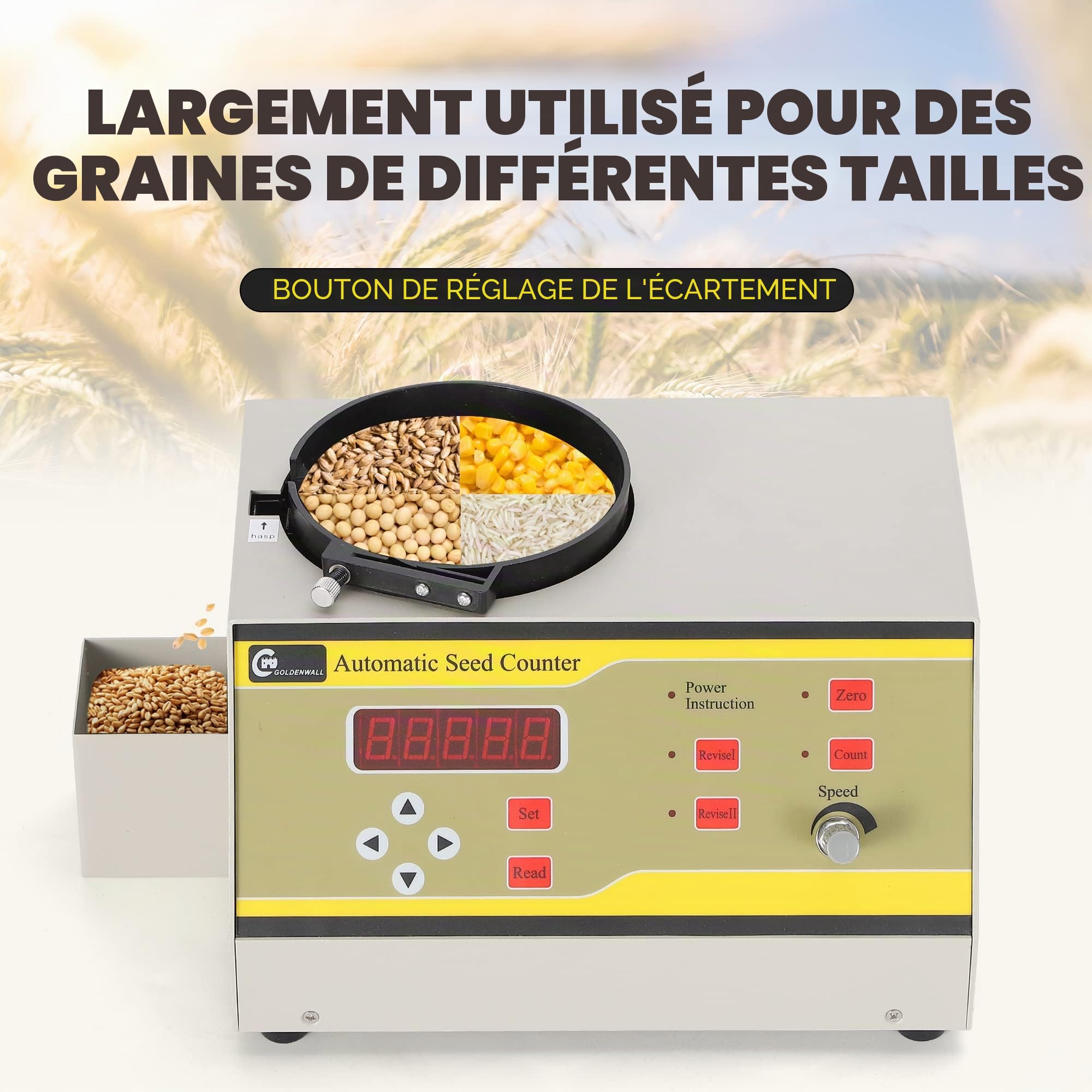 CGOLDENWALL Graines Compteur Automatique Comptage Machine avec Bouton de Réglage de Dégagement pour Divers Formes Graines SLY-C