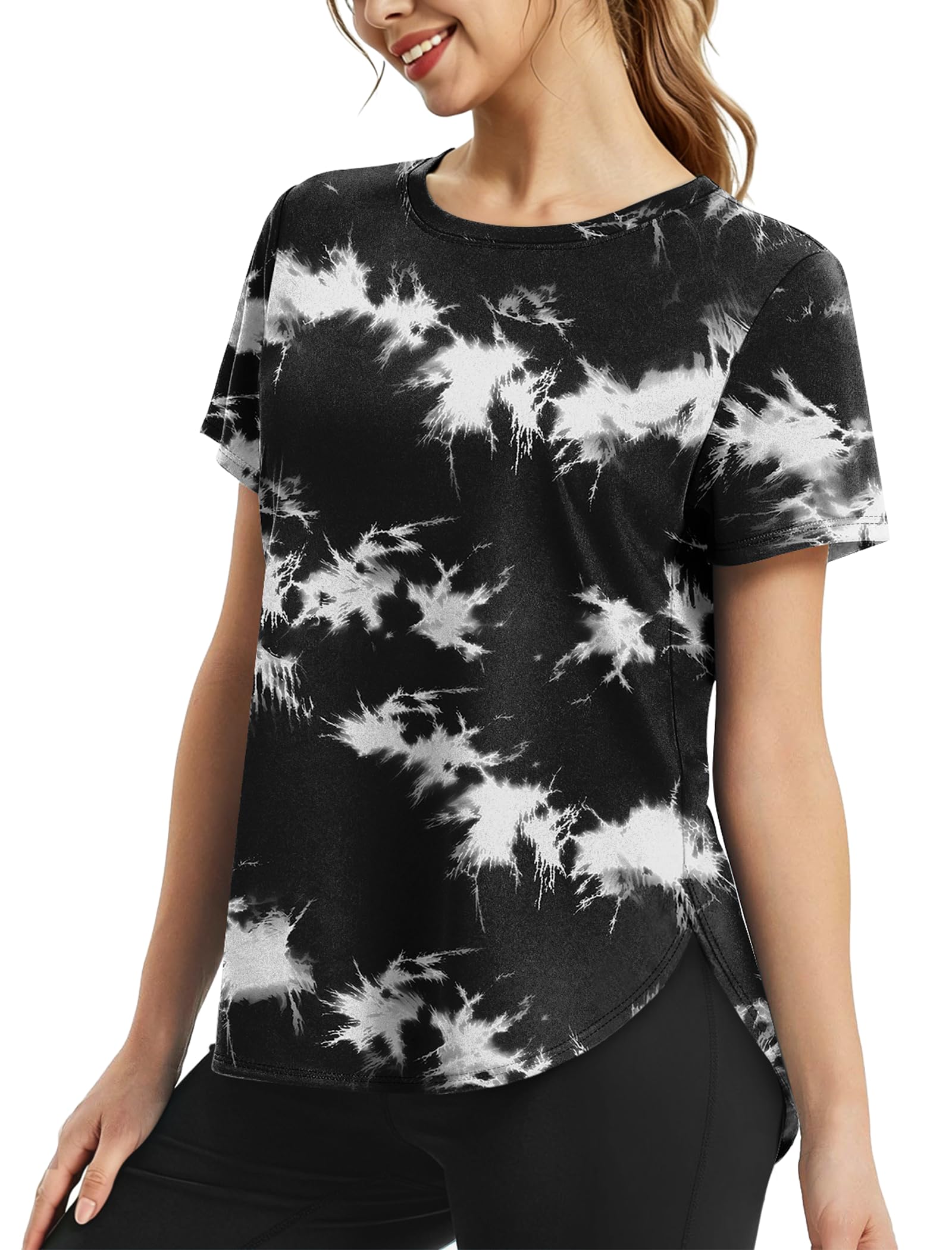 NIASHOT Workout Tops for Women Activewear Short Sleeve Shirts Gym Clothes Pilates Running Yoga Tops UPF 50+ Quick Dry — view 9