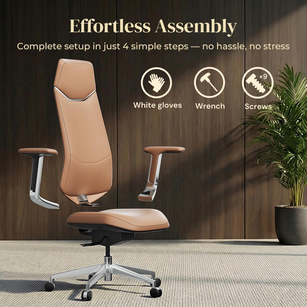 OMIDI Neris Executive Office Chair -Leather Ergonomic Desk Chair with 127° Recline, Lumbar Support for Manager and Home Office, High-Back, Brown