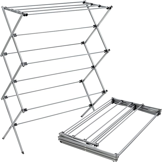 Honey-Can-Do Oversize Family-Size Laundry Drying Rack, 35.5" Extra-Wide (22% Wider Than Standard), 50lb Capacity Sturdy Steel, Foldable Clothes Rack, Silver
