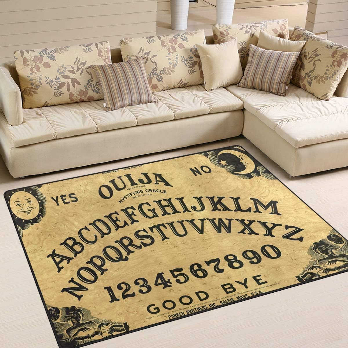 Ouija Board Area Rug 4'x6', Educational Polyester Area Rug Mat for Living Dining Dorm Room Bedroom Home Decorative