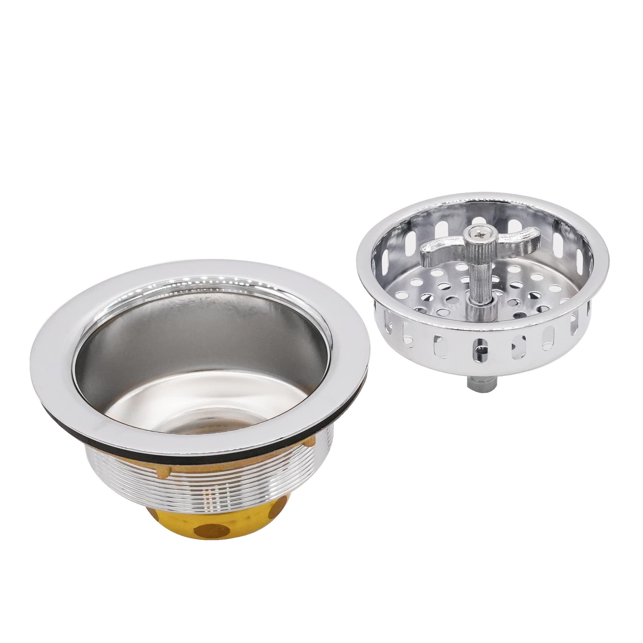 Westbrass CO2195-26 - Paquete combinado de 3-1/2 pulgadas con tuerca de mariposa estilo torcido, colador de cesta grande y cuello extra profundo para fregadero de cocina, brida de eliminación de
